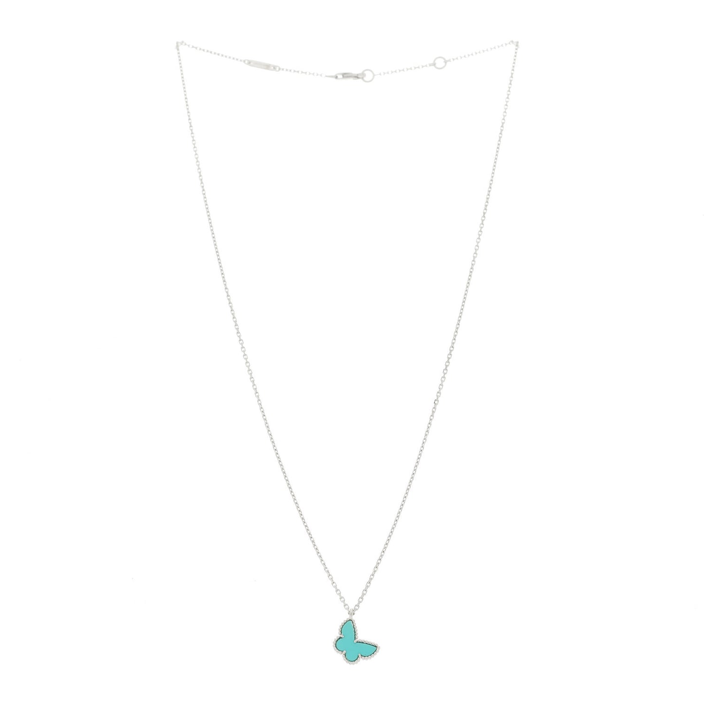 18K White Gold Turquoise Sweet Alhambra Butterfly Pendant Necklace