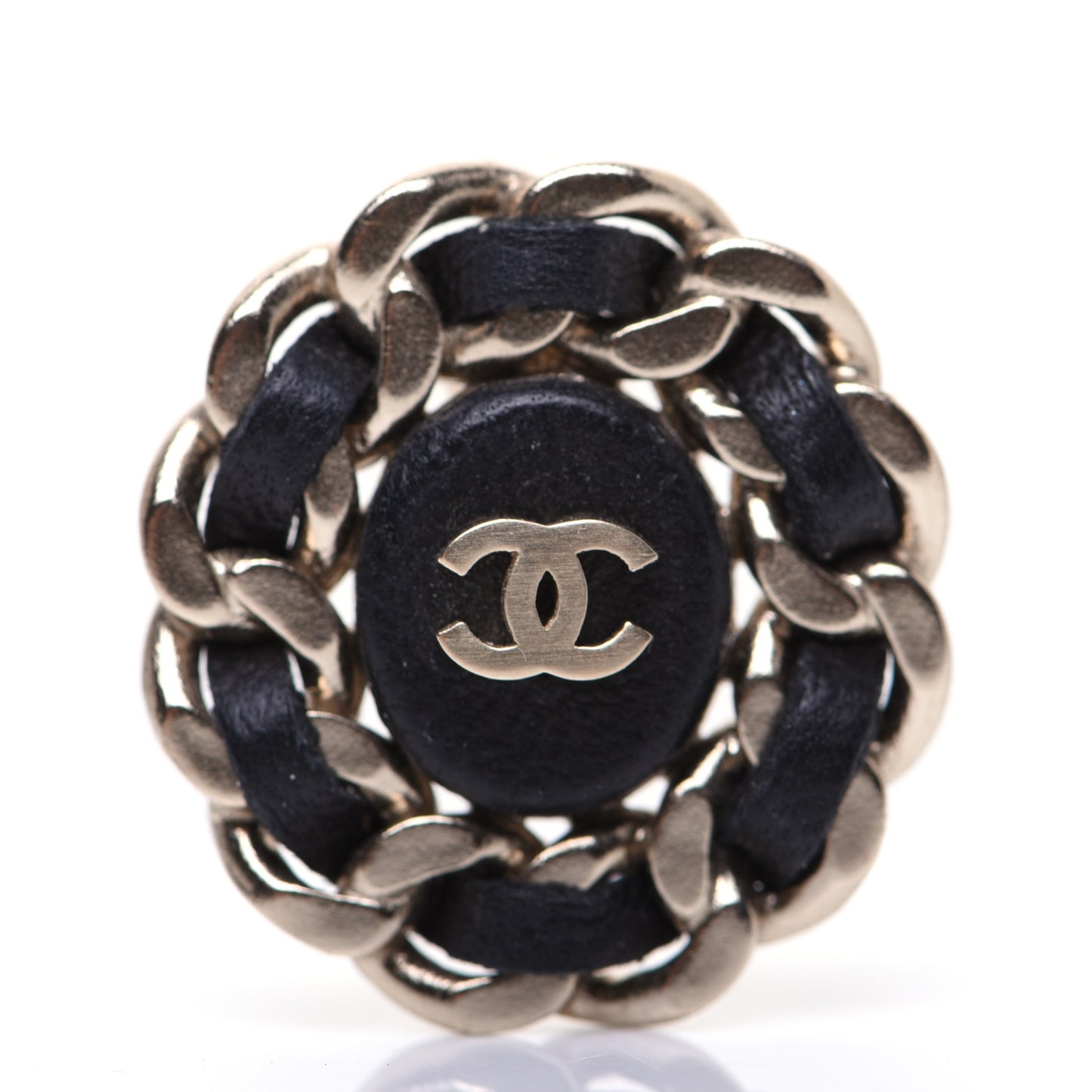 Lambskin Chain Around CC Earrings Light Gold Black