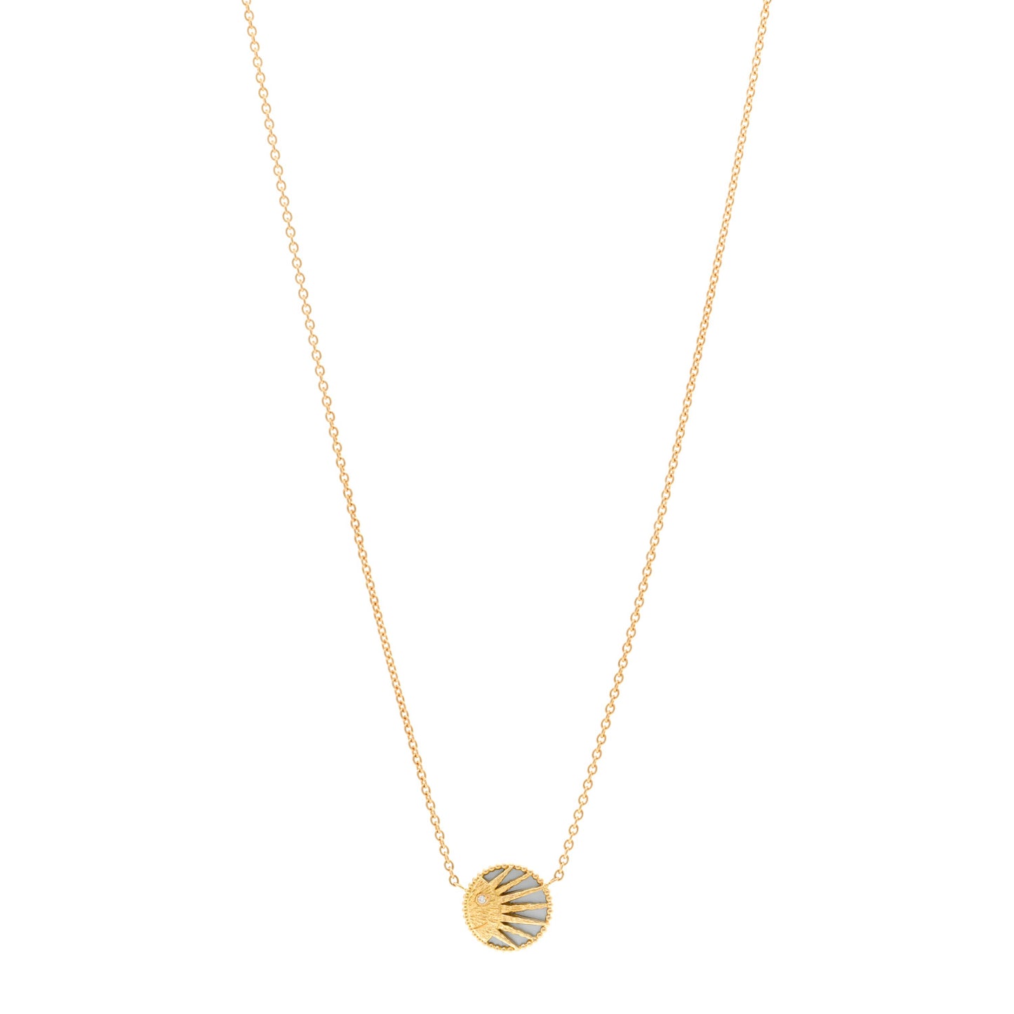 18K Yellow Gold Diamond Black Onyx Mother of Pearl Rose Celeste Pendant Necklace