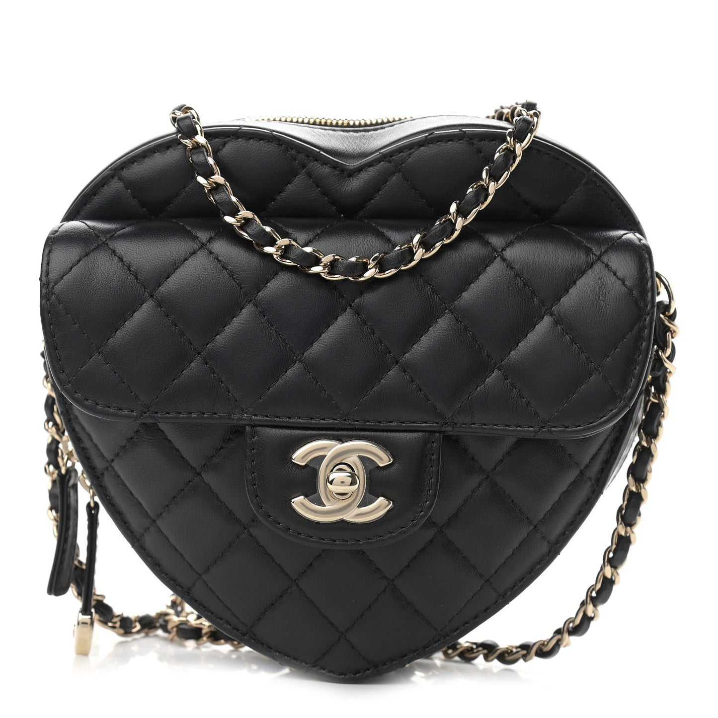 Lambskin Quilted CC In Love Heart Bag Black