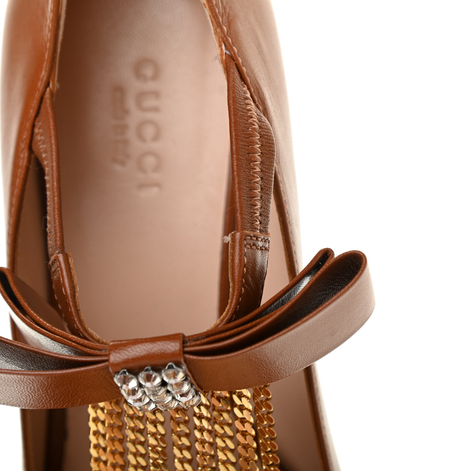 Gucci Nappa Crystal Bonny Bow Mary Jane Pumps 36.5 Brown 9 of 10