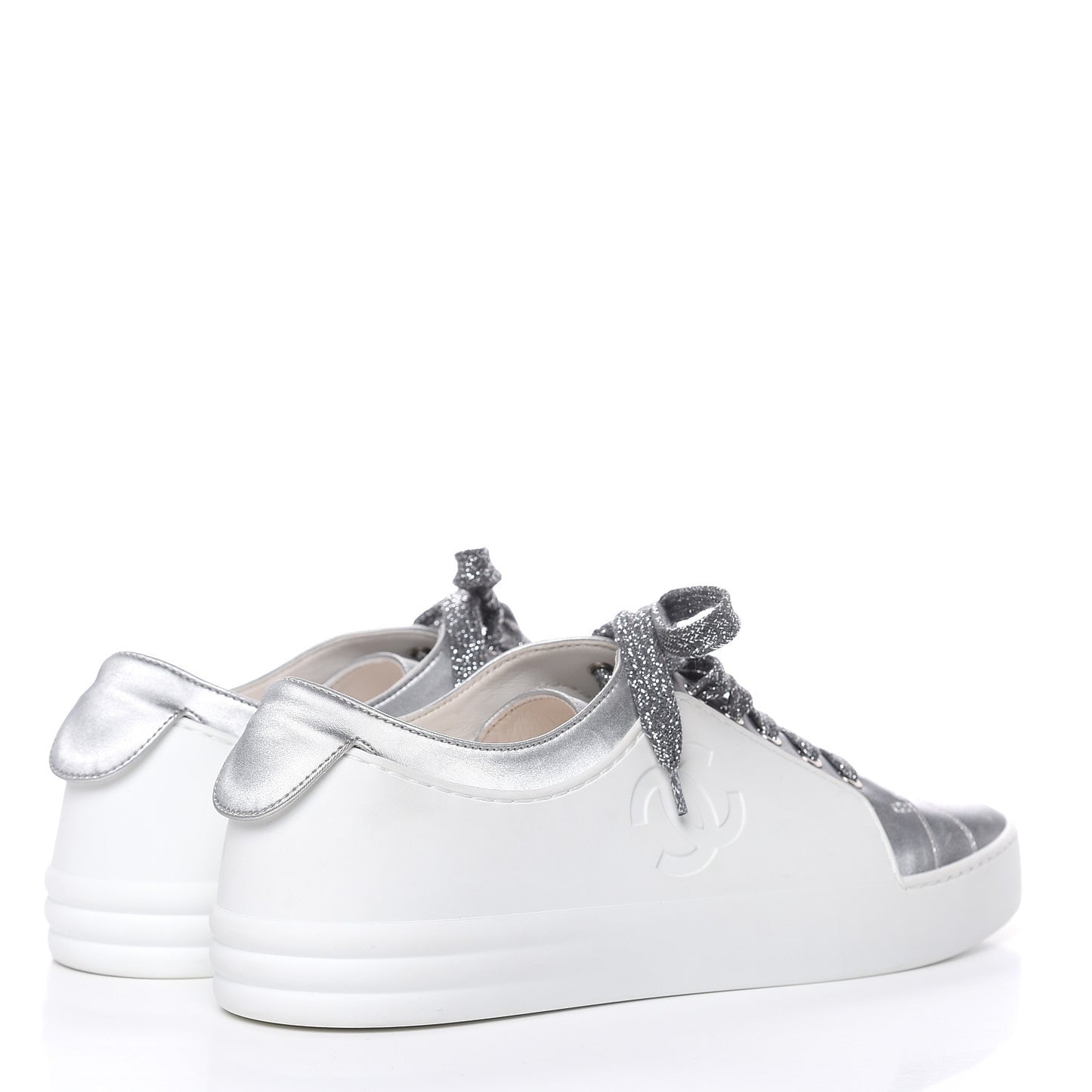 Iridescent Goatskin Womens Sneakers 39 White Silver