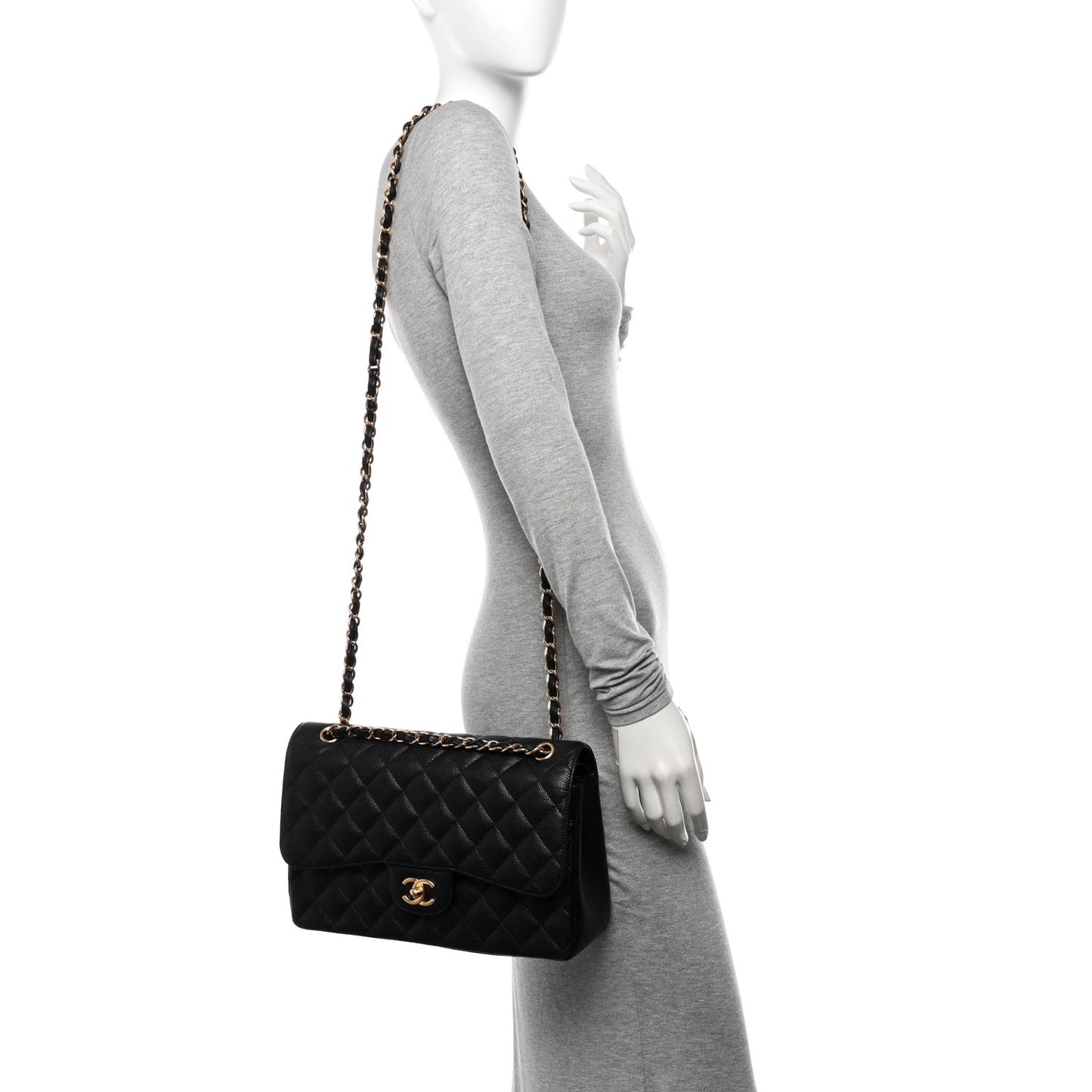 Caviar Quilted Jumbo Double Flap Black