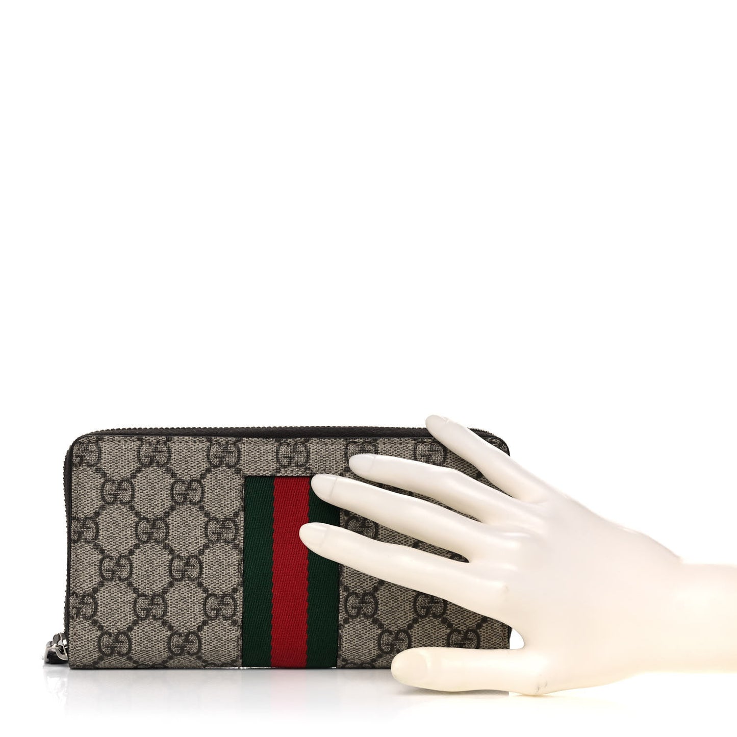 GG Supreme Monogram Web Zip Around Wallet Beige Cocoa