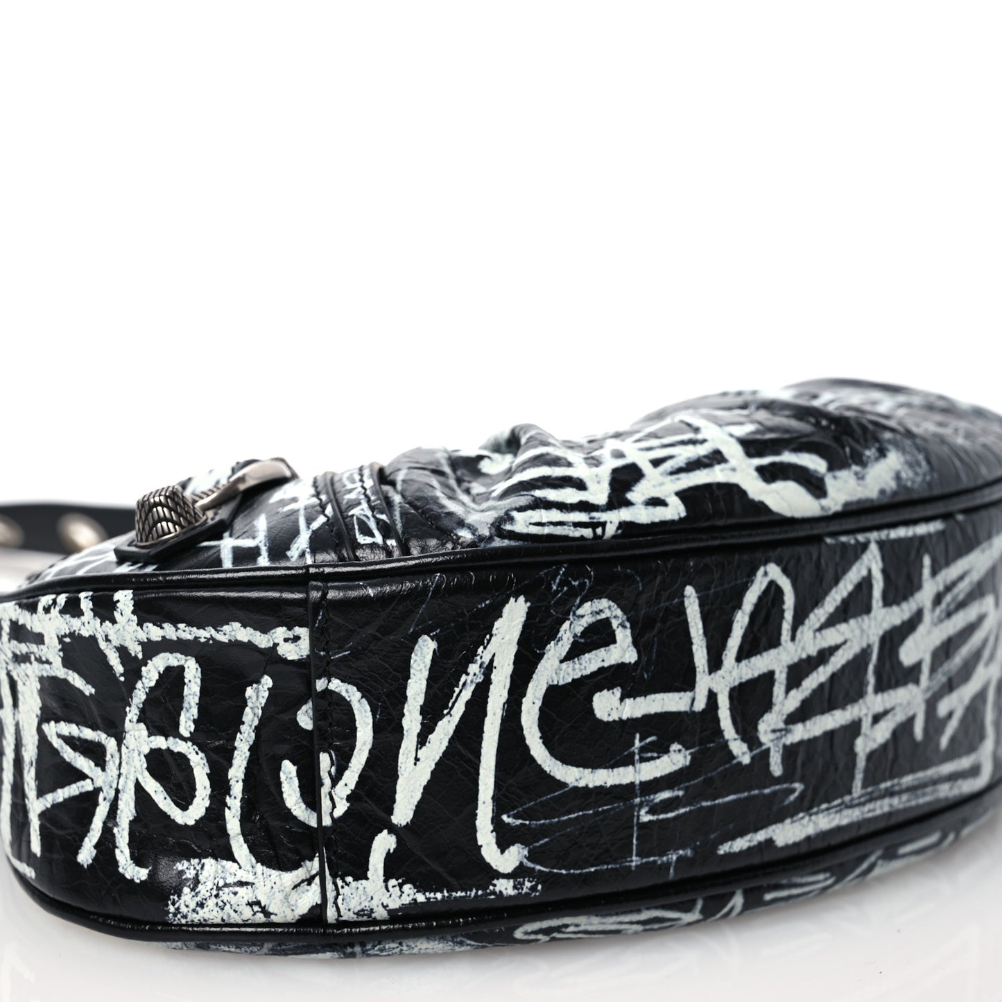 Agneau Arena Graffiti Le Cagole Shoulder Bag XS White Black