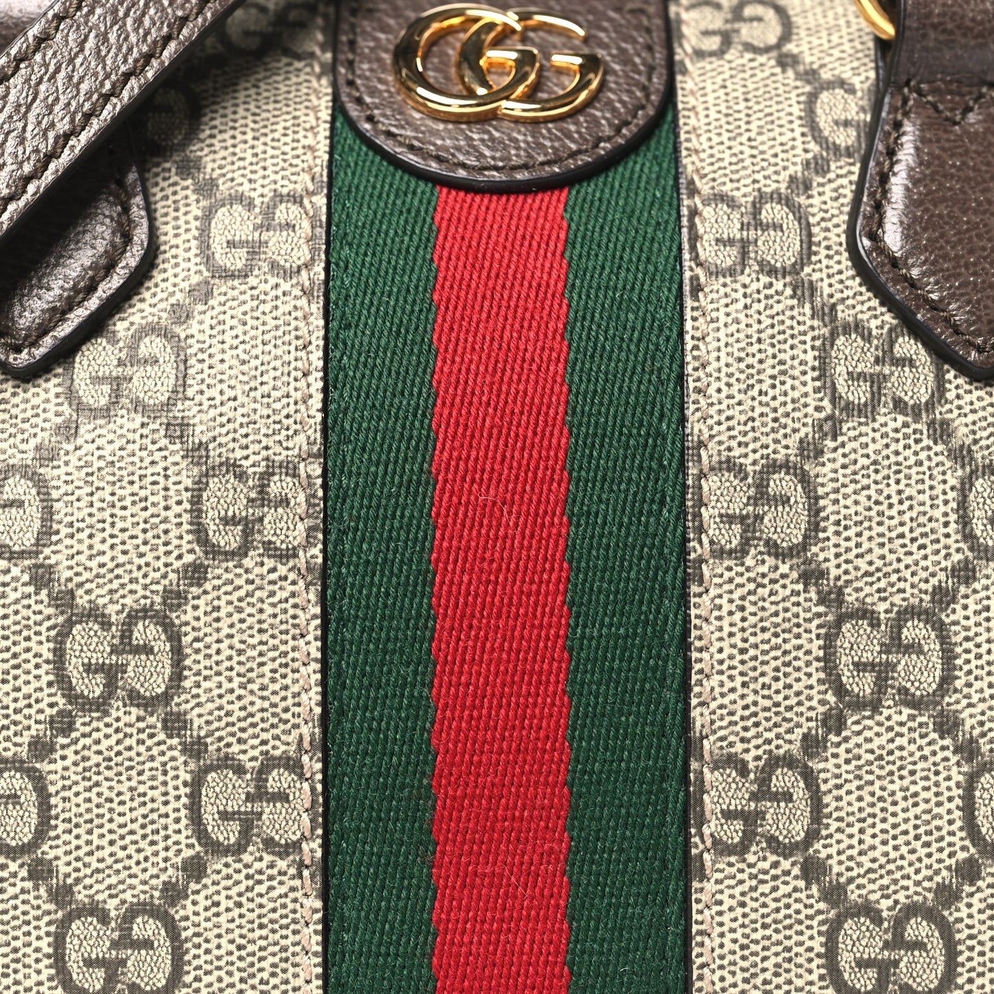 GG Supreme Monogram Textured Dollar Calfskin Web Mini Ophidia Top Handle Bag Beige Ebony New Acero