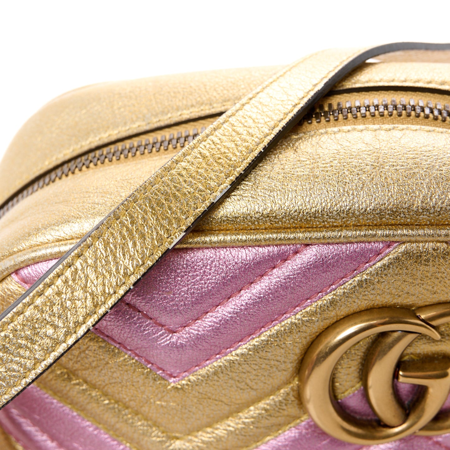 Metallic Nappa Matelasse Heart Small GG Marmont Chain Shoulder Bag Oro Vecchio Rosa