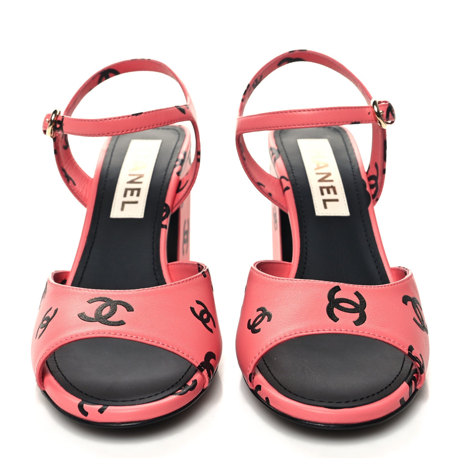 Chanel Printed Lambskin Coco Beach Sandals 37.5 Pink Black 2 of 9