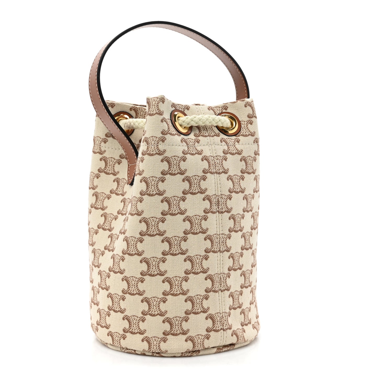 Triomphe Canvas Calfskin Teen Drawstring Bucket Bag White