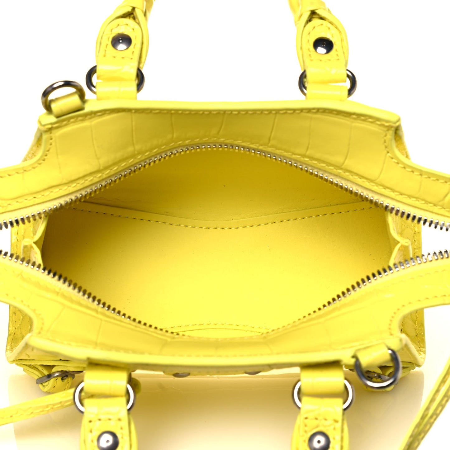 Calfskin Crocodile Embossed Neo Classic Hardware Nano City Crossbody Light Yellow