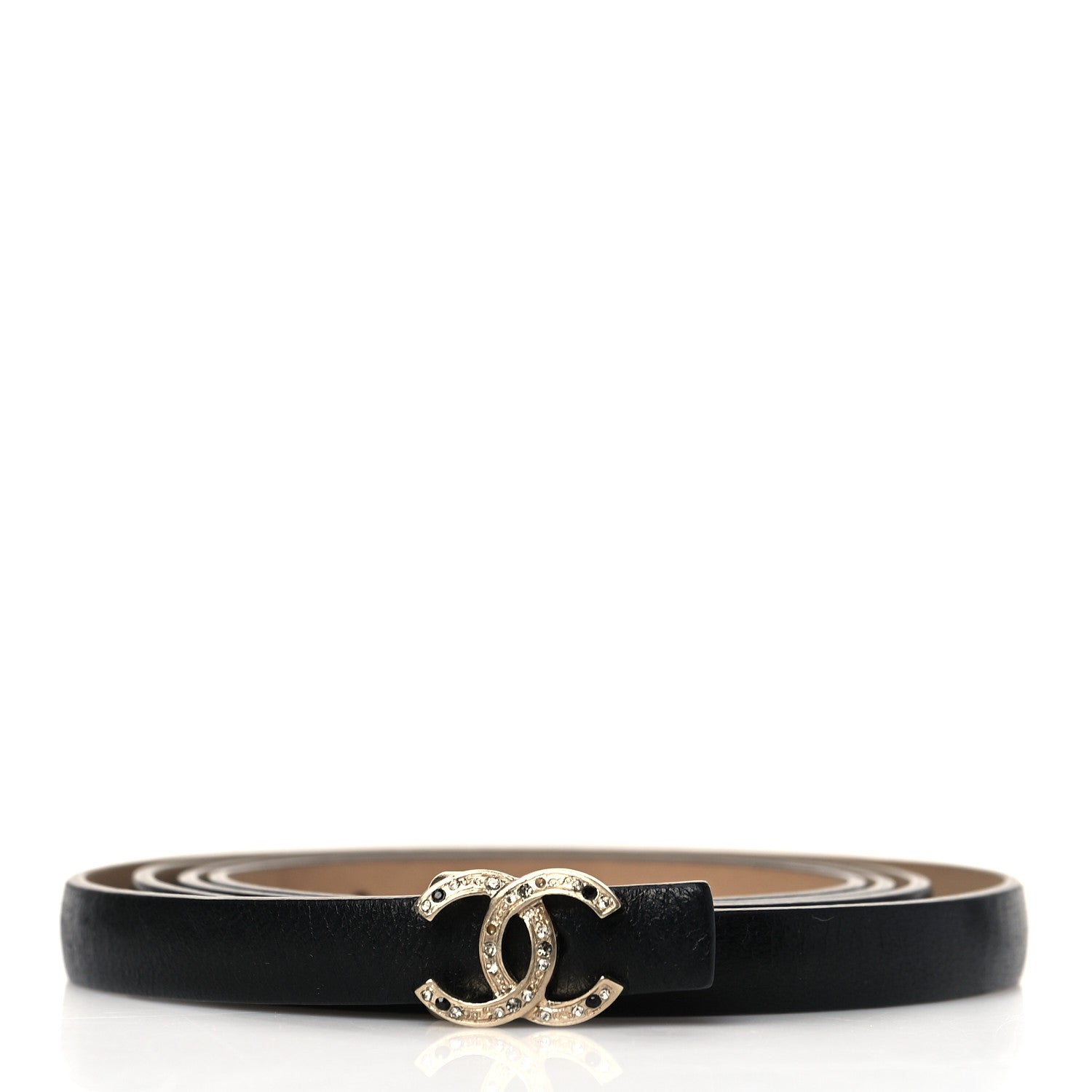 Chanel Calfskin Crystal CC Skinny Belt 85 34 Black 1 of 8
