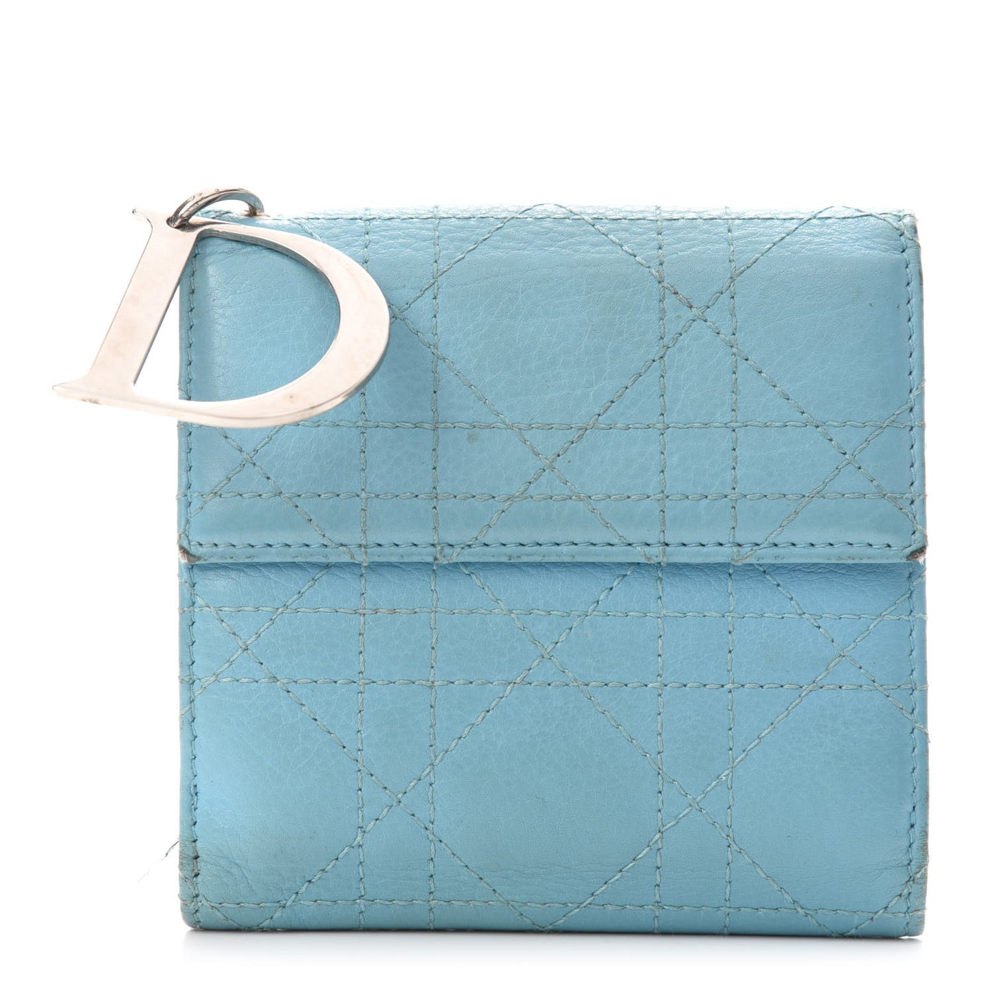 Grained Calfskin Cannage Lady Dior French Wallet Light Blue