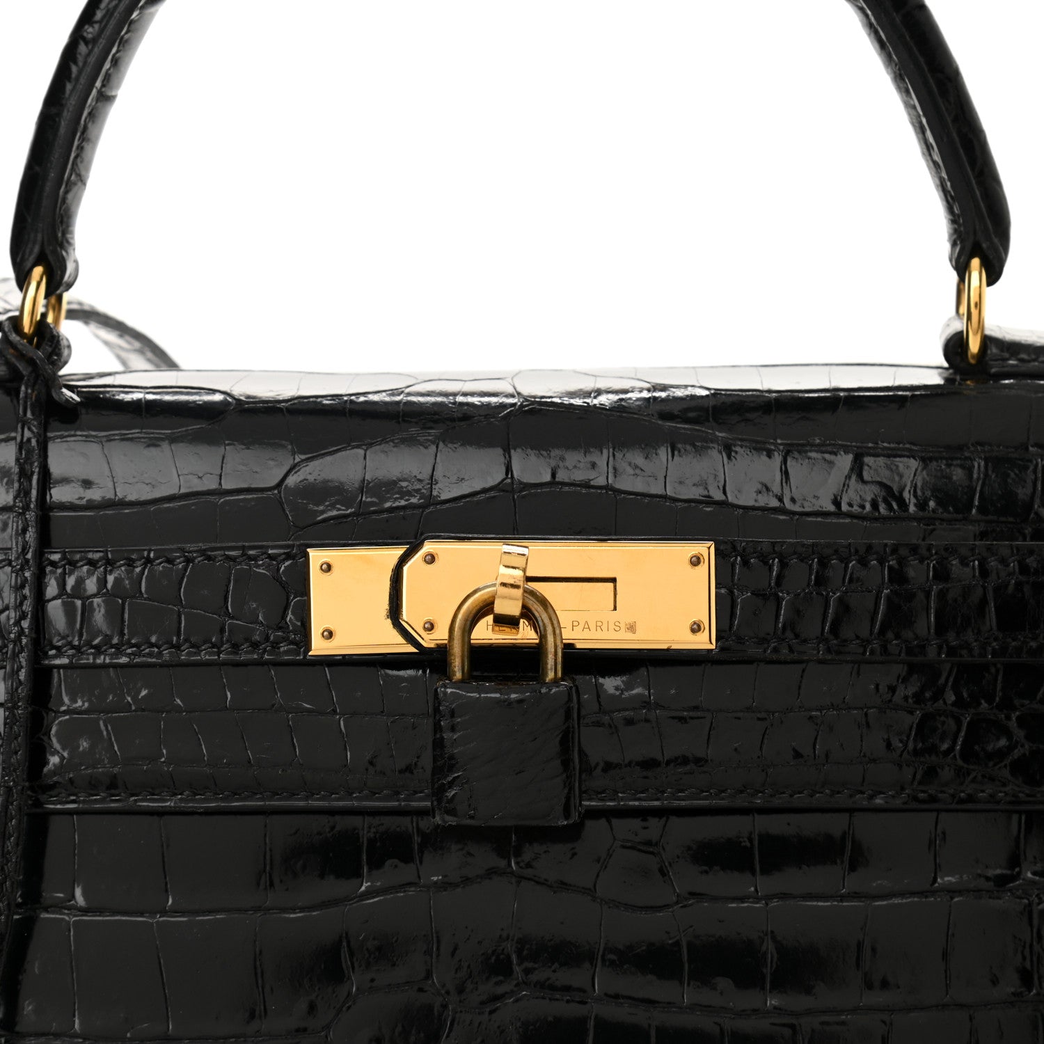 Hermes Shiny Niloticus Crocodile Kelly Sellier 28 Black 8 of 11