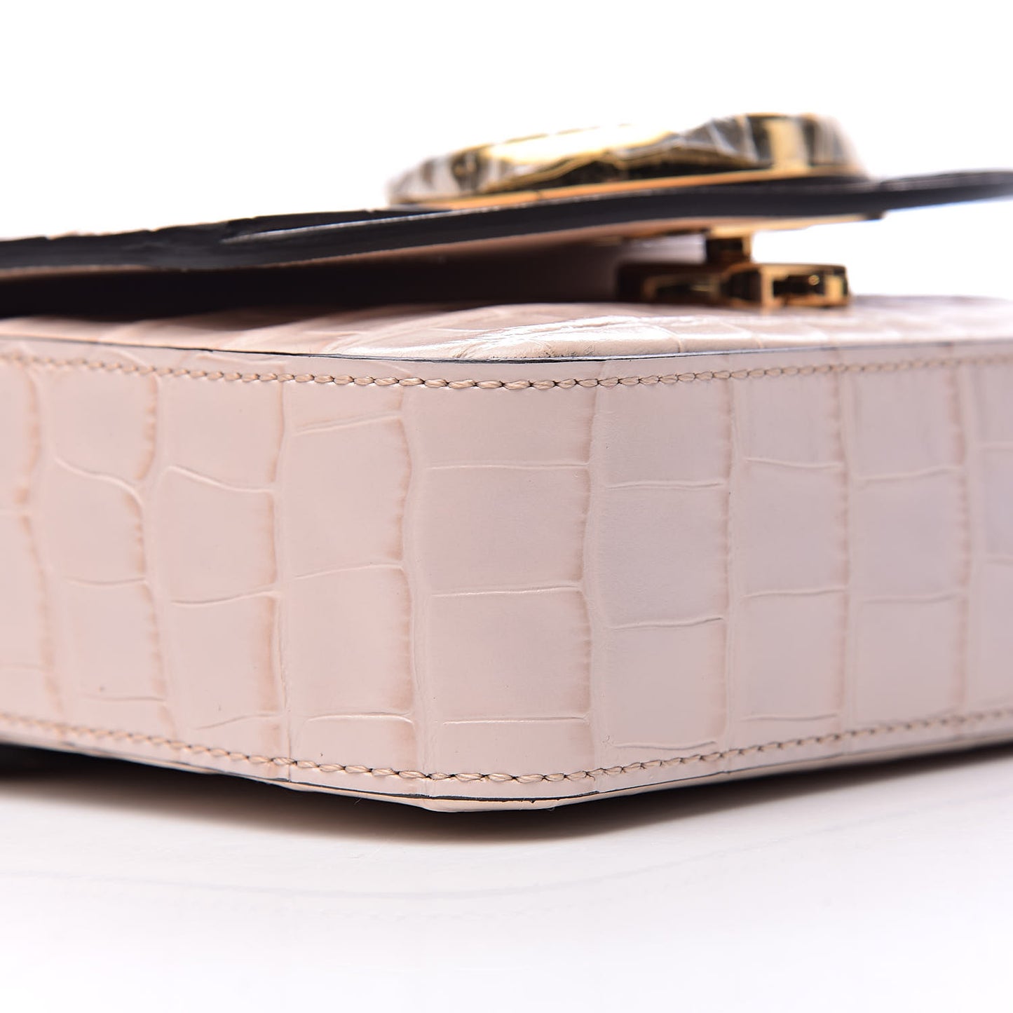 Calfskin Crocodile Embossed Mini C Double Carry Cement Pink