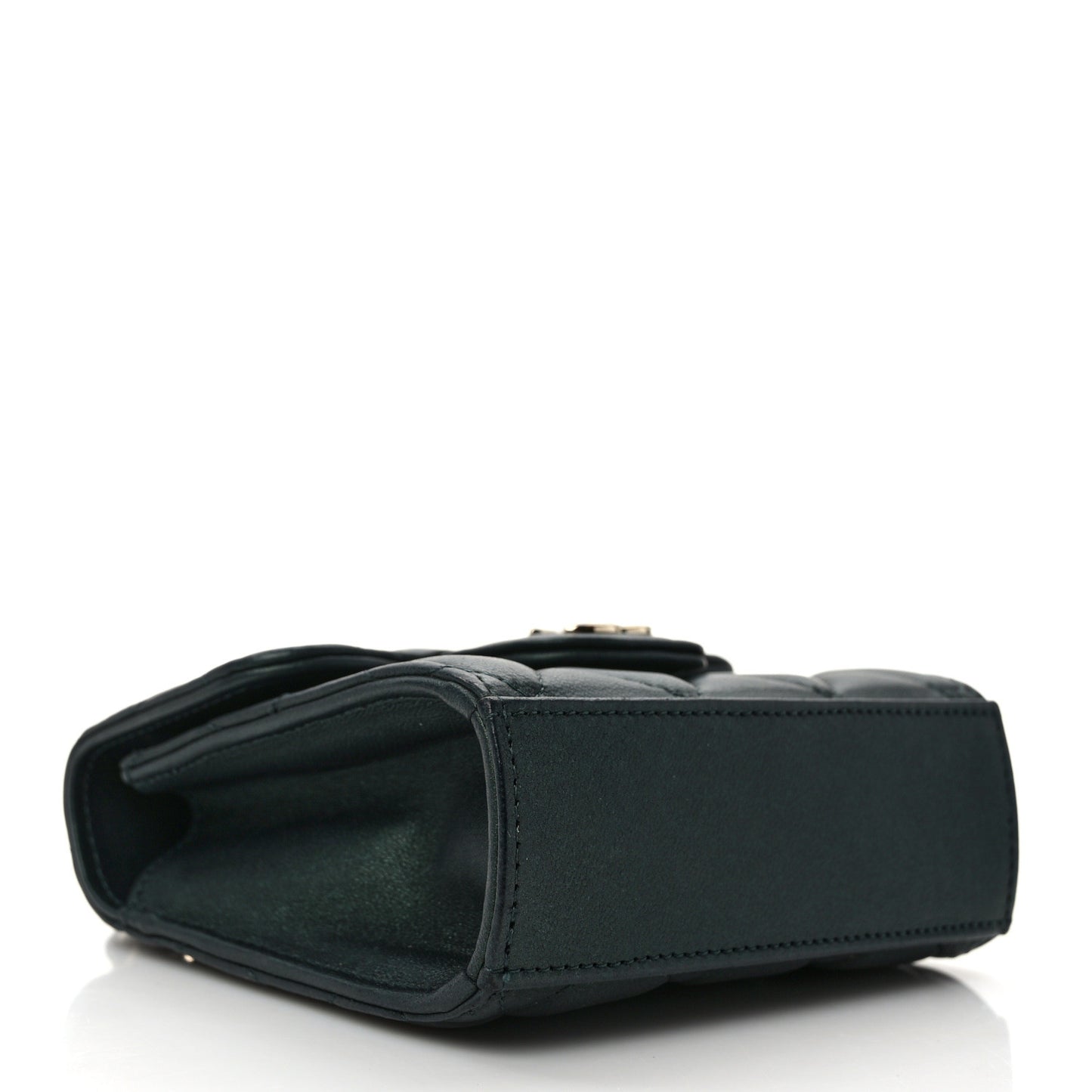 Iridescent Lambskin Quilted Top Handle Flap Clutch With Chain Dark Green