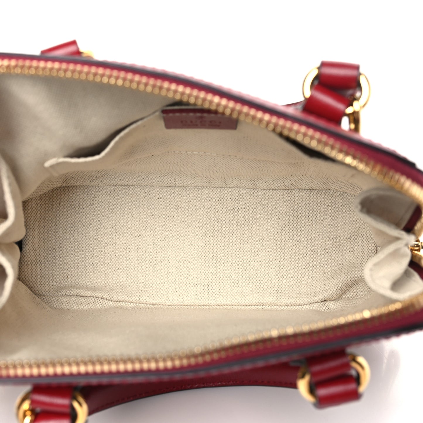 GG Supreme Monogram Azalea Calfskin Mini Horsebit 1955 Top Handle Bag Beige New Cherry Red