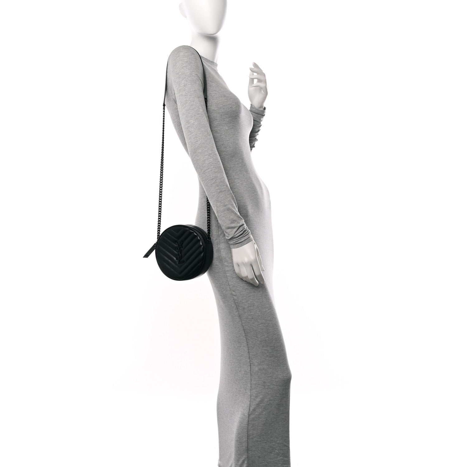 Saint Laurent Calfskin Matelasse Chevron Round Vinyle Camera Bag Black 2 of 10