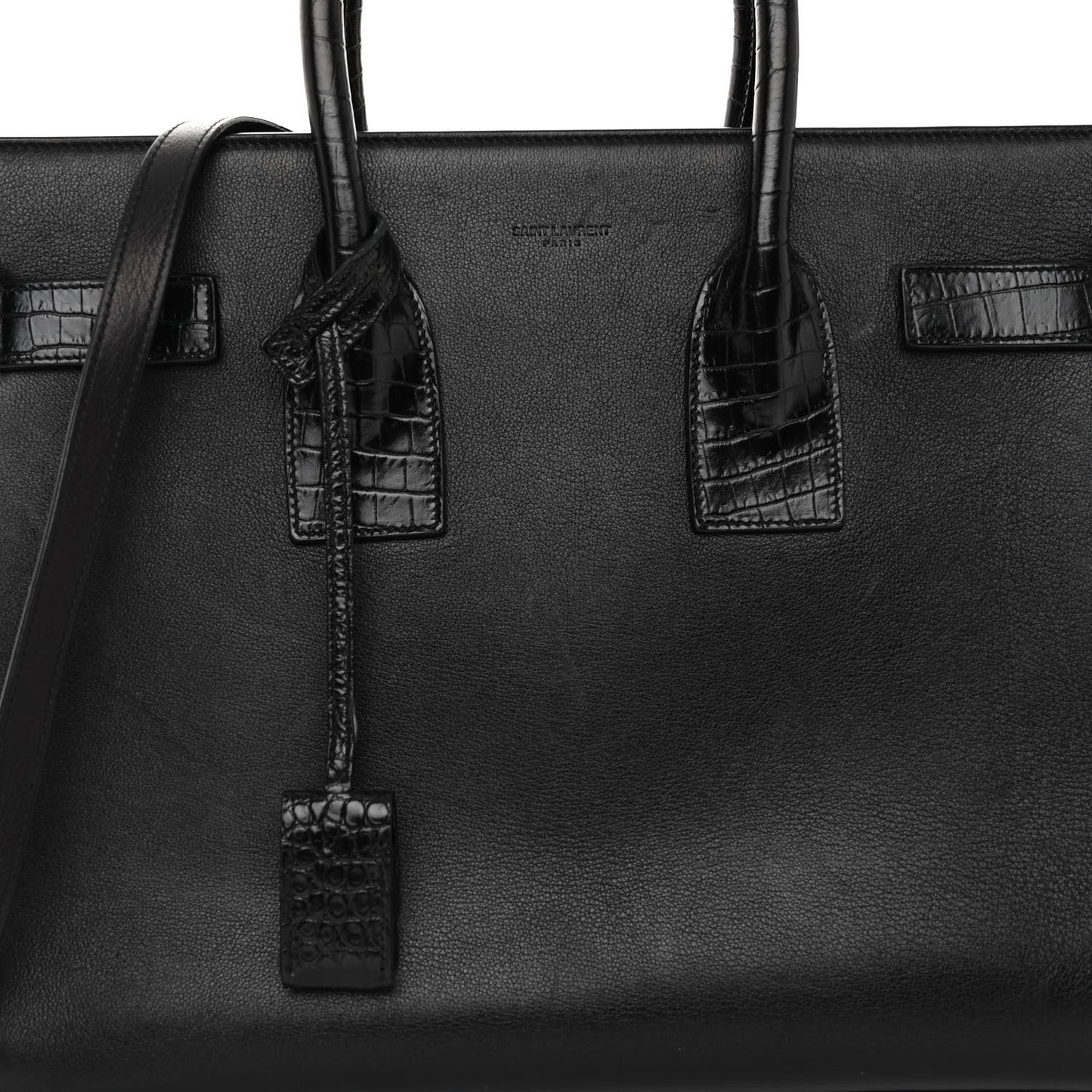 Calfskin Crocodile Embossed Small Sac de Jour Black