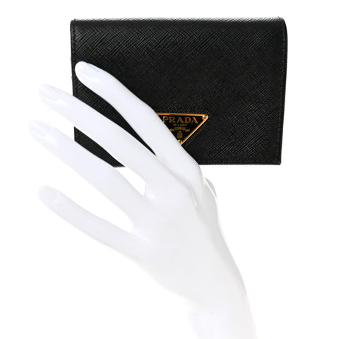 Saffiano Small Triangle Bi-Fold Wallet Black