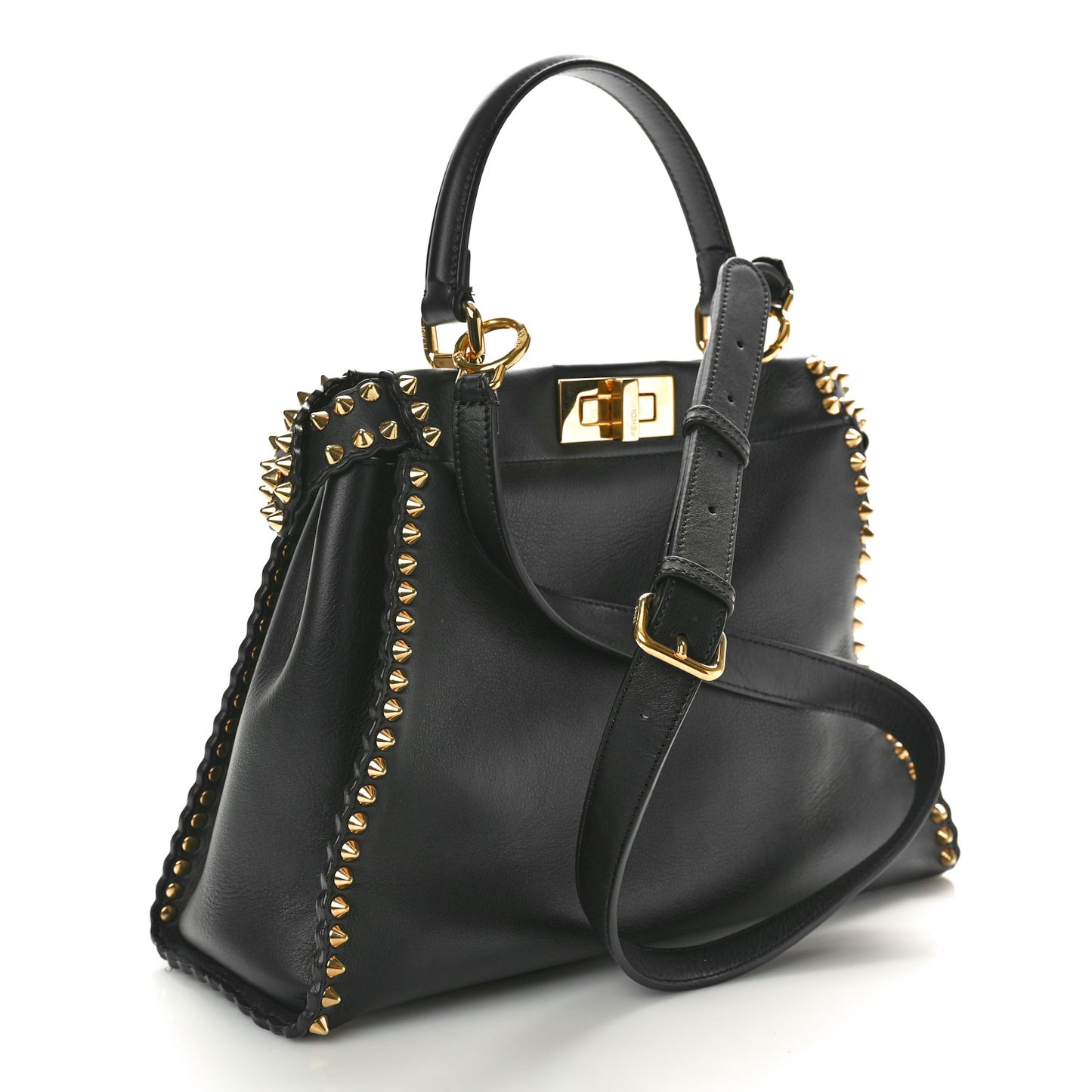 Vitello Seta Shiny Nappa Scalloped Studded Medium Peekaboo Iconic Satchel Black