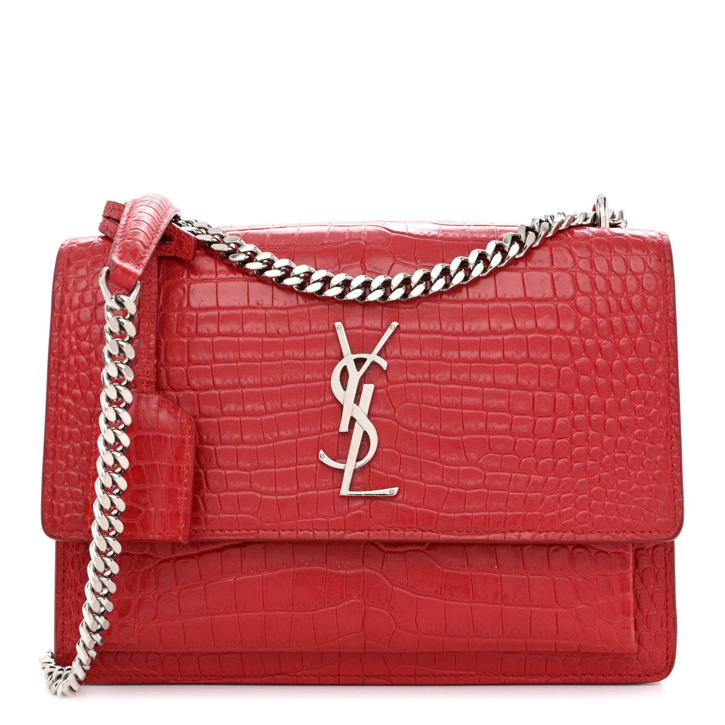 Calfskin Crocodile Embossed Medium Monogram Sunset Rouge Eros