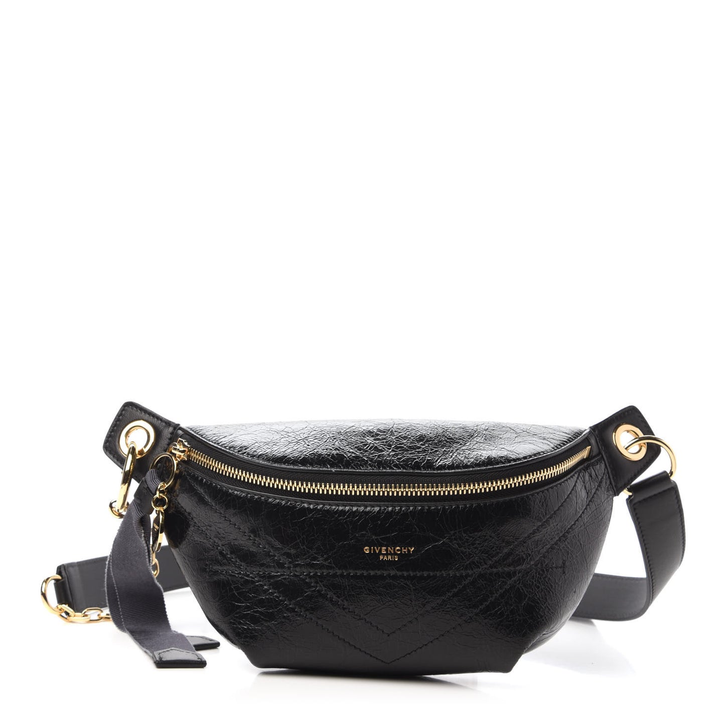 Crackle Calfskin ID Belt Bag Black