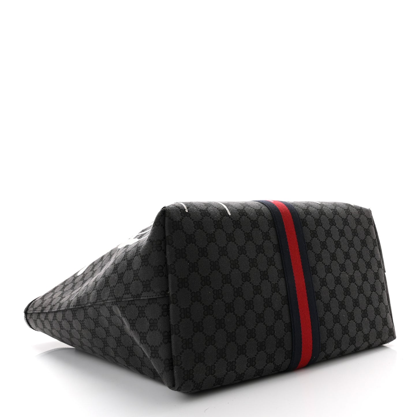 X BALENCIAGA BB Monogram Web Graffiti Large Ophidia Shopping Tote Black