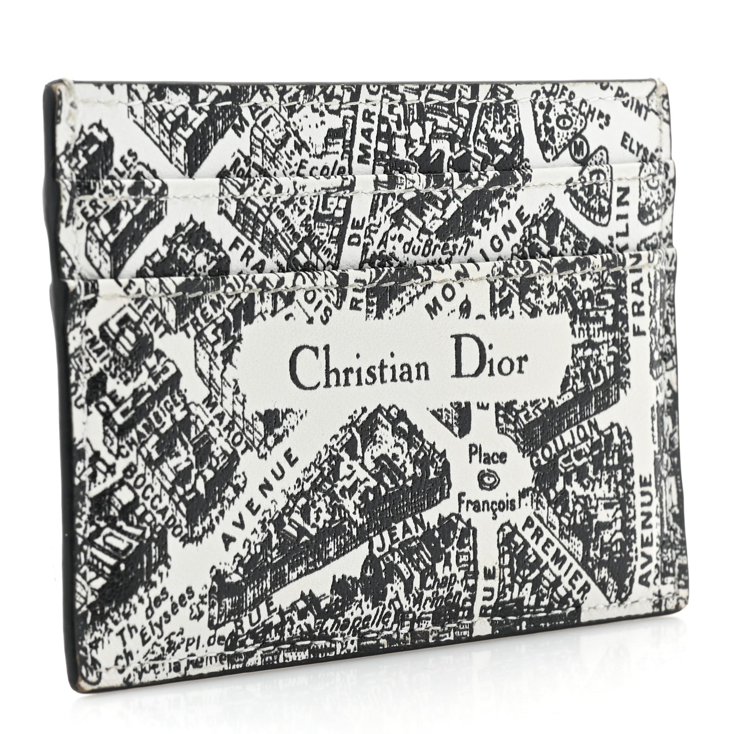 Calfskin Plan De Paris Print Card Holder White Black