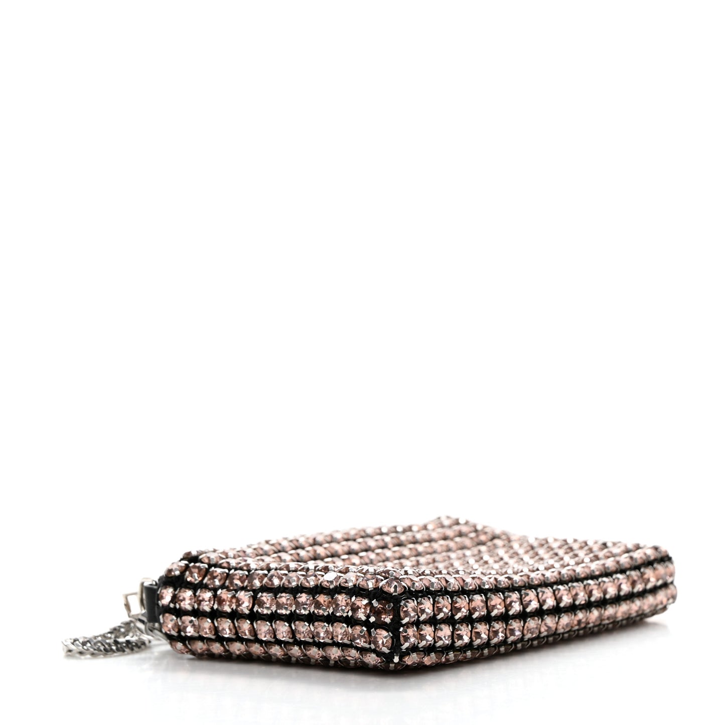 Mesh Crystal Rhinestone Nano Heiress Shoulder Bag Black Pink