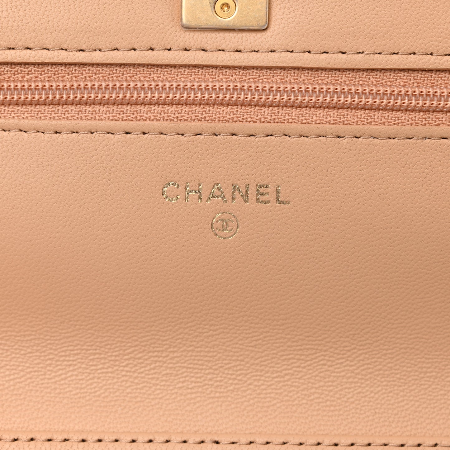 Lambskin Quilted CC Pearl Crush Wallet on Chain WOC Beige