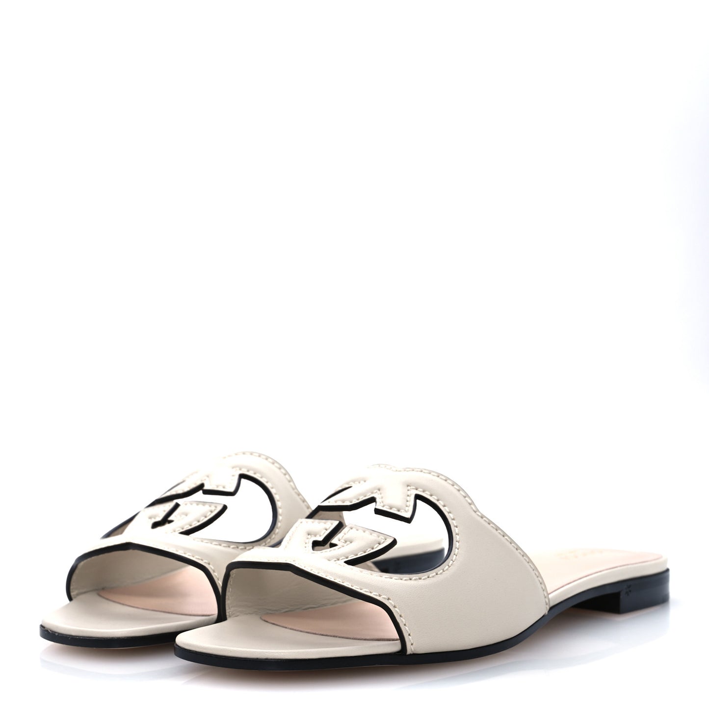 Cosmos Softy Calfskin Interlocking G Cut Out Slide Sandals 37 Mystic White