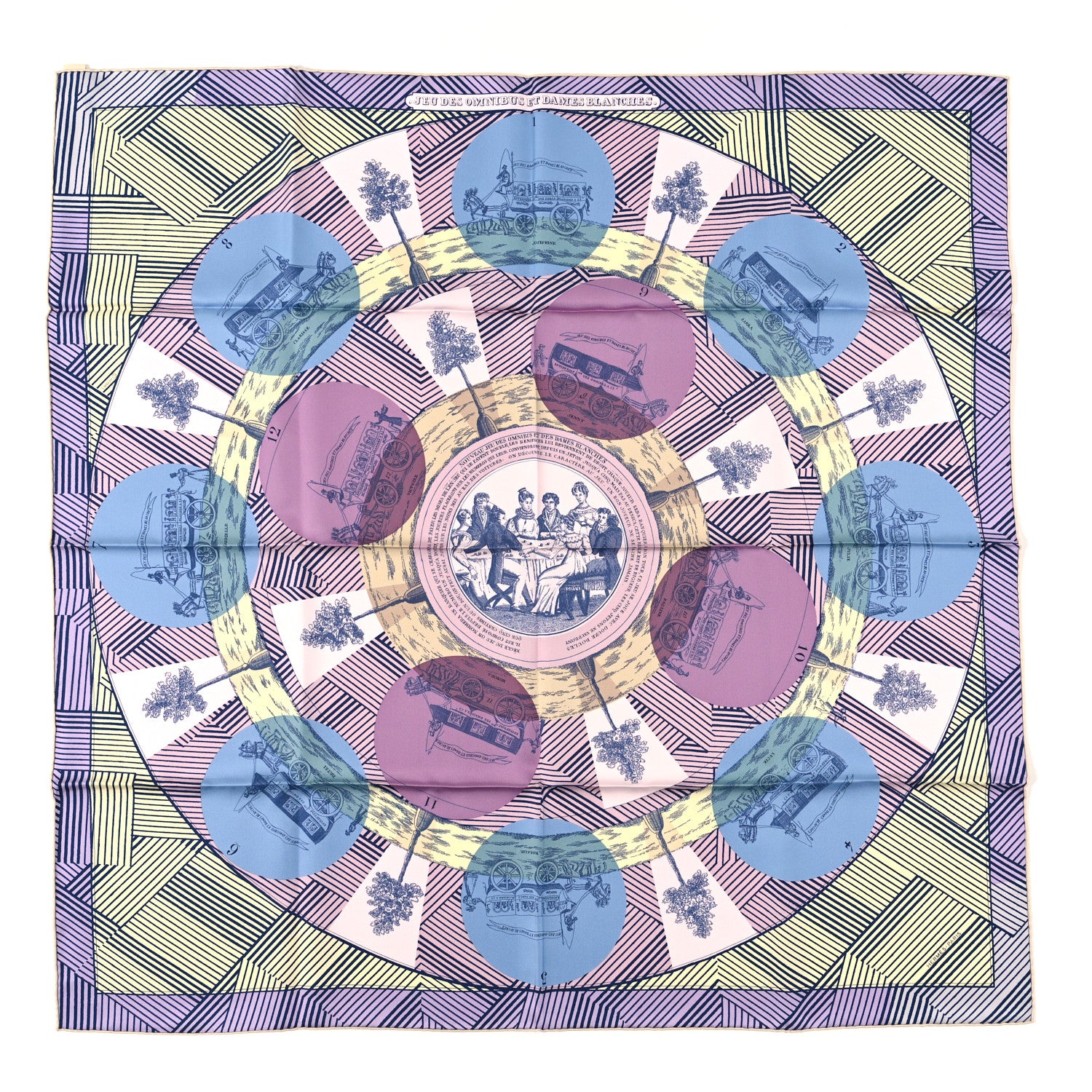 Hermes Silk Jeu Des Omnibus Remix Scarf 90 Parme Jaune Saufre Mauve 1 of 3