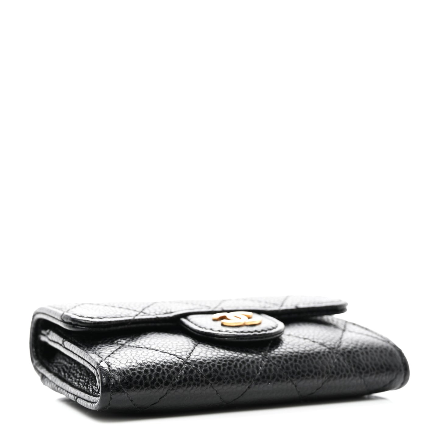 Caviar Quilted Flap Card Holder Wallet Black