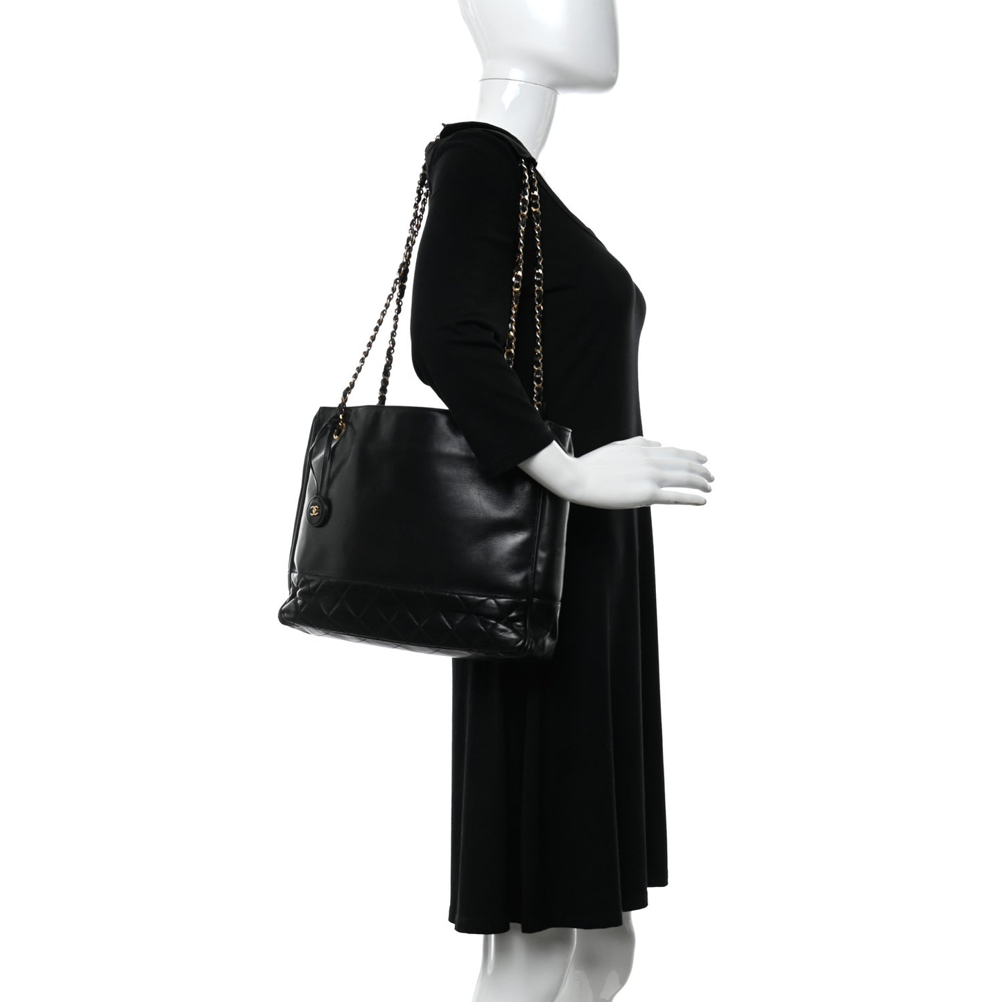 Lambskin Quilted Shopping Tote Black