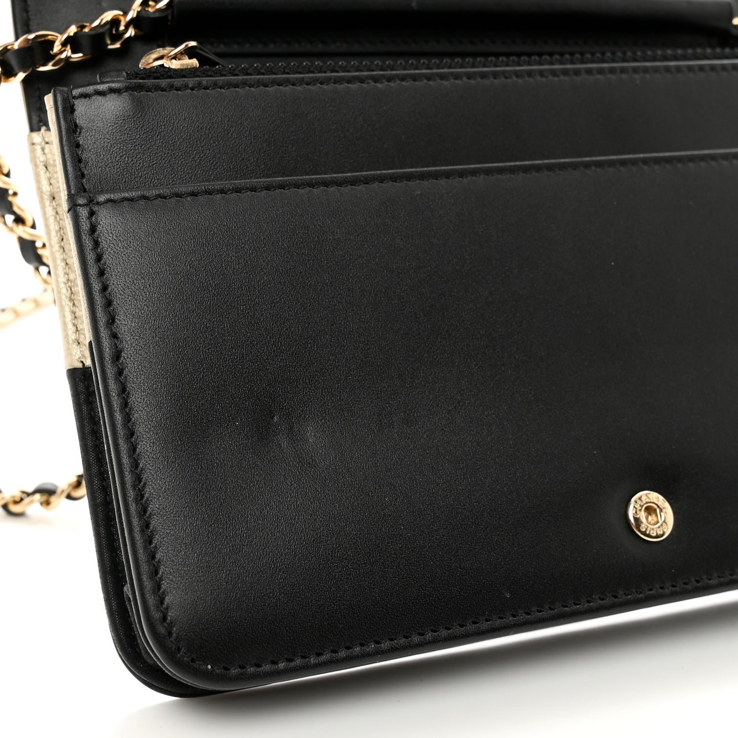 Metallic Caviar Suede Wallet On Chain WOC Gold Black
