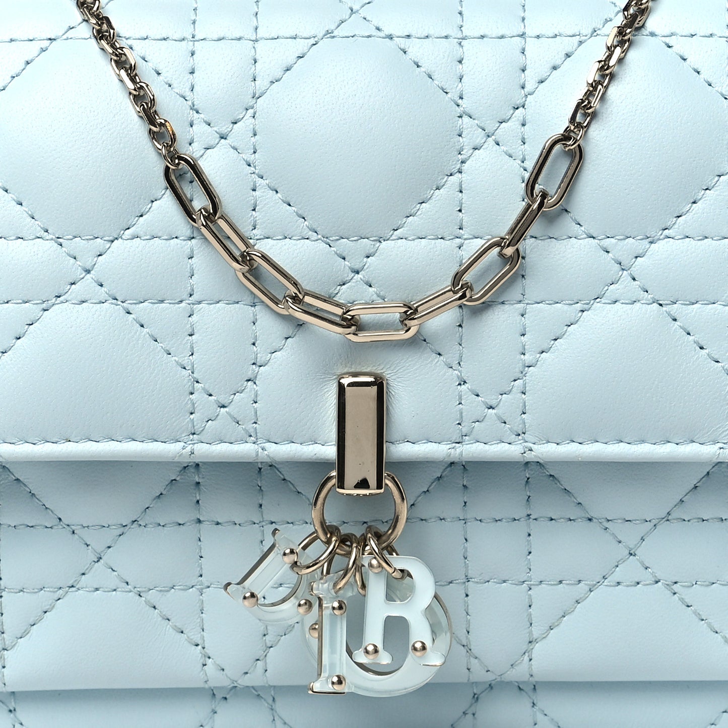 Lambskin Cannage Lady Dior Chain Pouch Light Blue