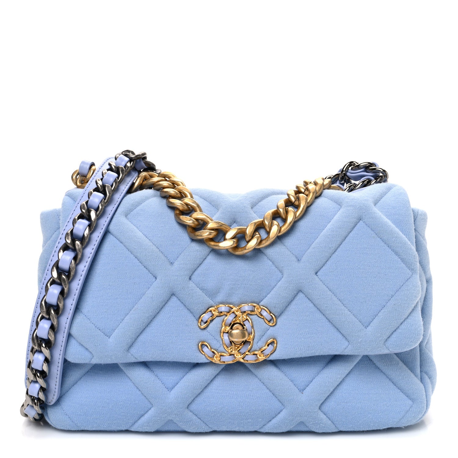 Chanel Jersey Lambskin Quilted Medium Chanel 19 Flap Light Blue