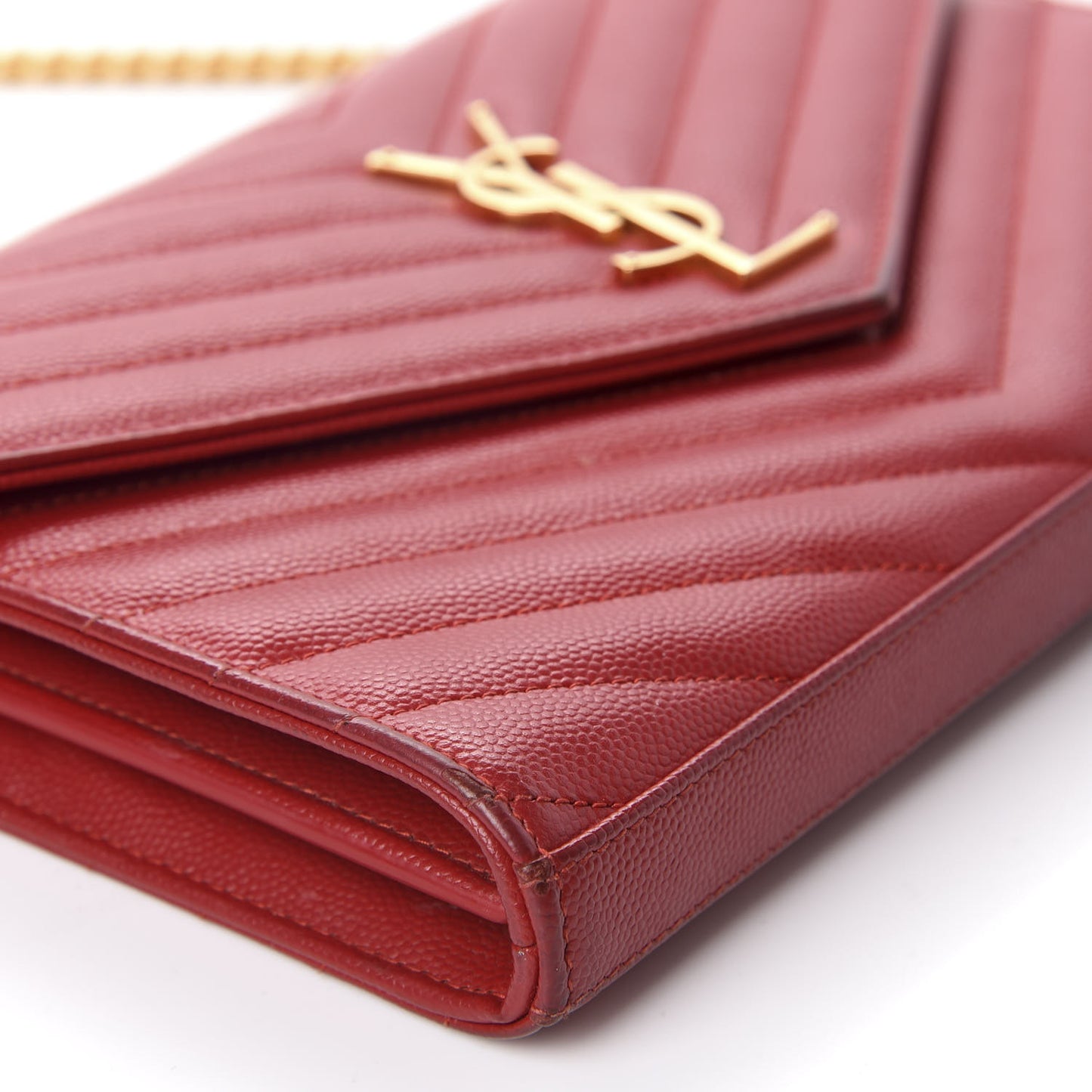 Grain De Poudre Matelasse Chevron Monogram Chain Wallet Red
