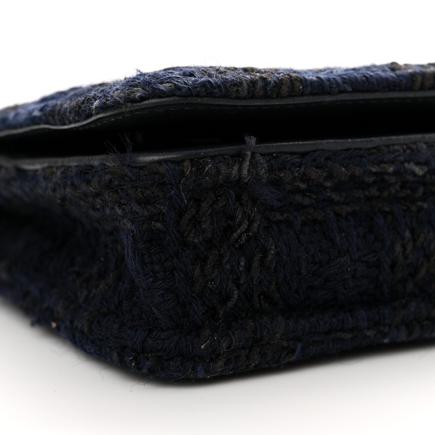 Chanel Tweed Shearling Quilted Chanel Wallet On Chain WOC Navy Black 10 of 16