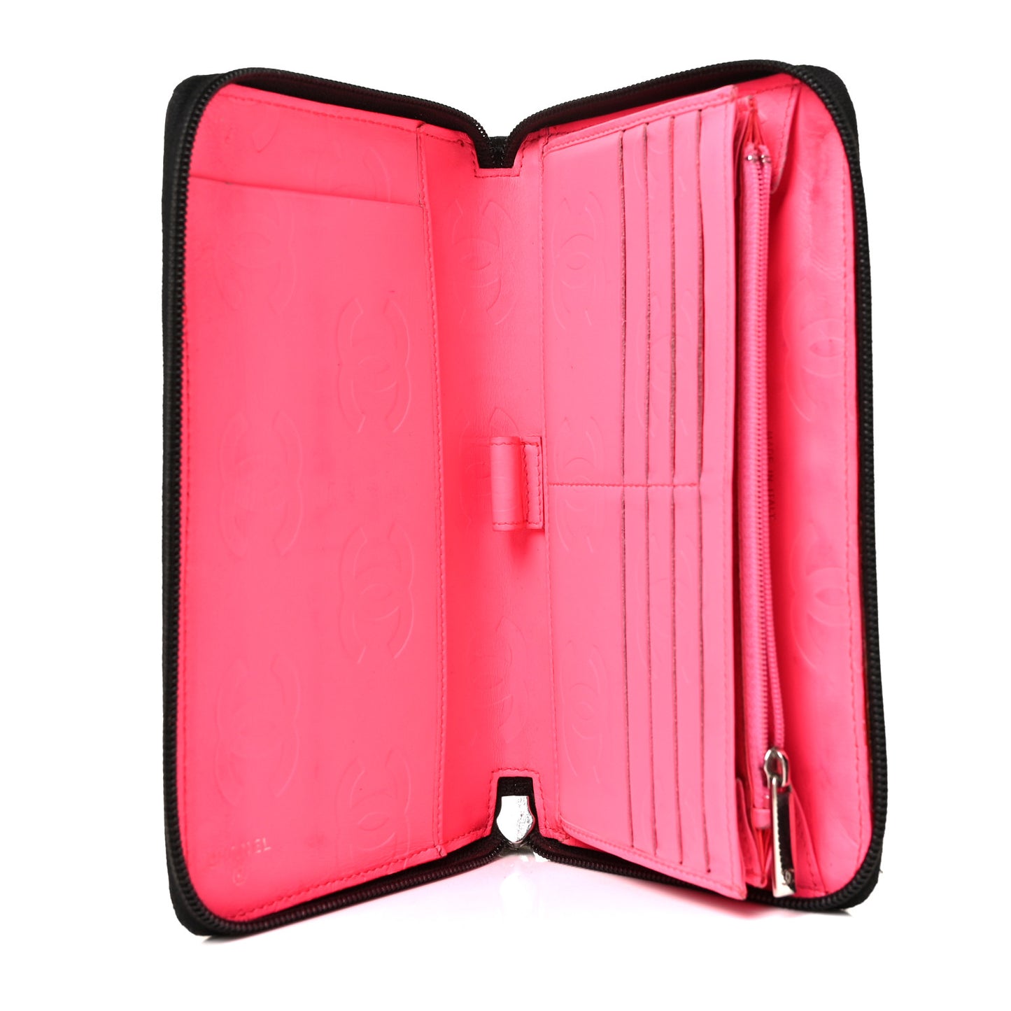Calfskin Cambon Zip Around Organizer Wallet Black White