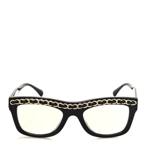 Acetate Calfskin Chain Rectangle Sunglasses 71626A Black