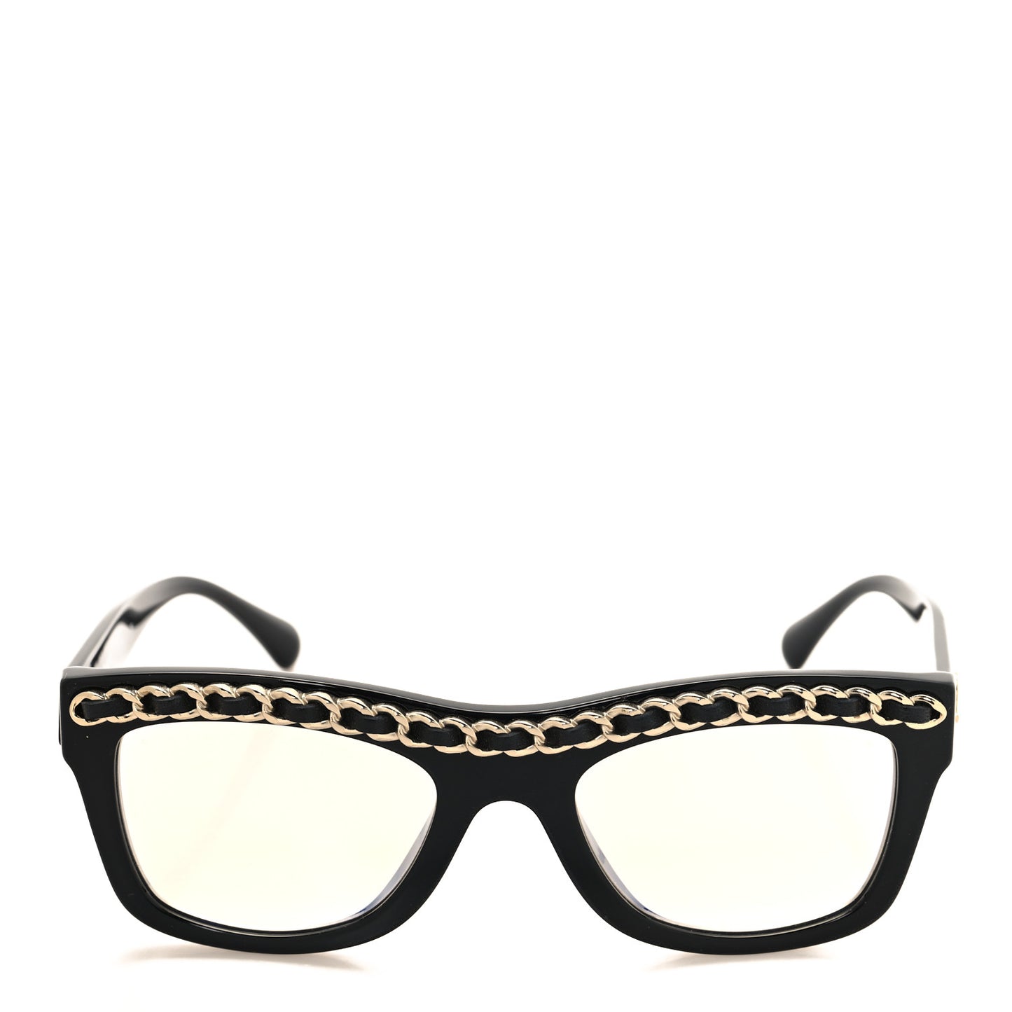 Acetate Calfskin Chain Rectangle Sunglasses 71626A Black