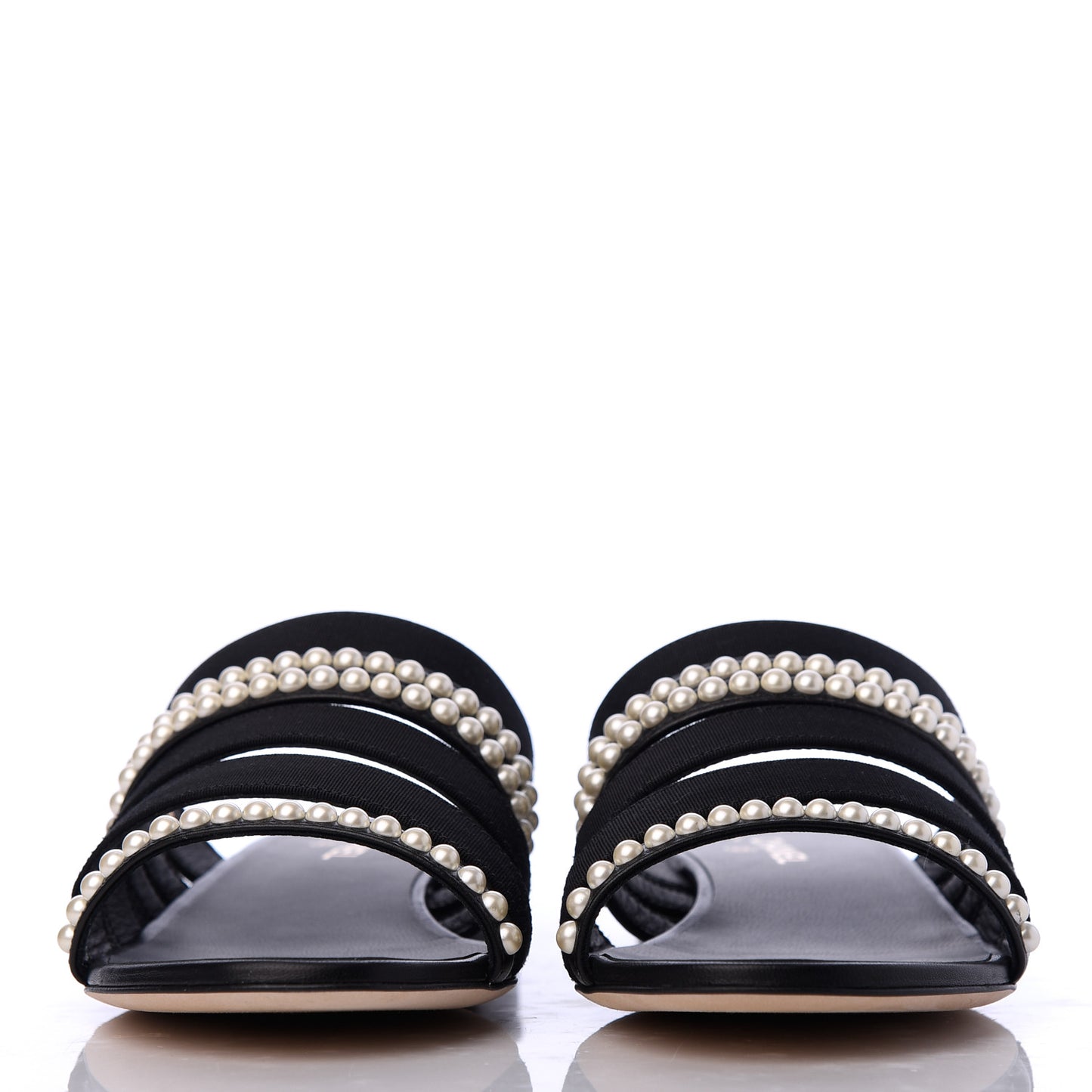 Patent Grosgrain CC Pearl Mules 37 Black