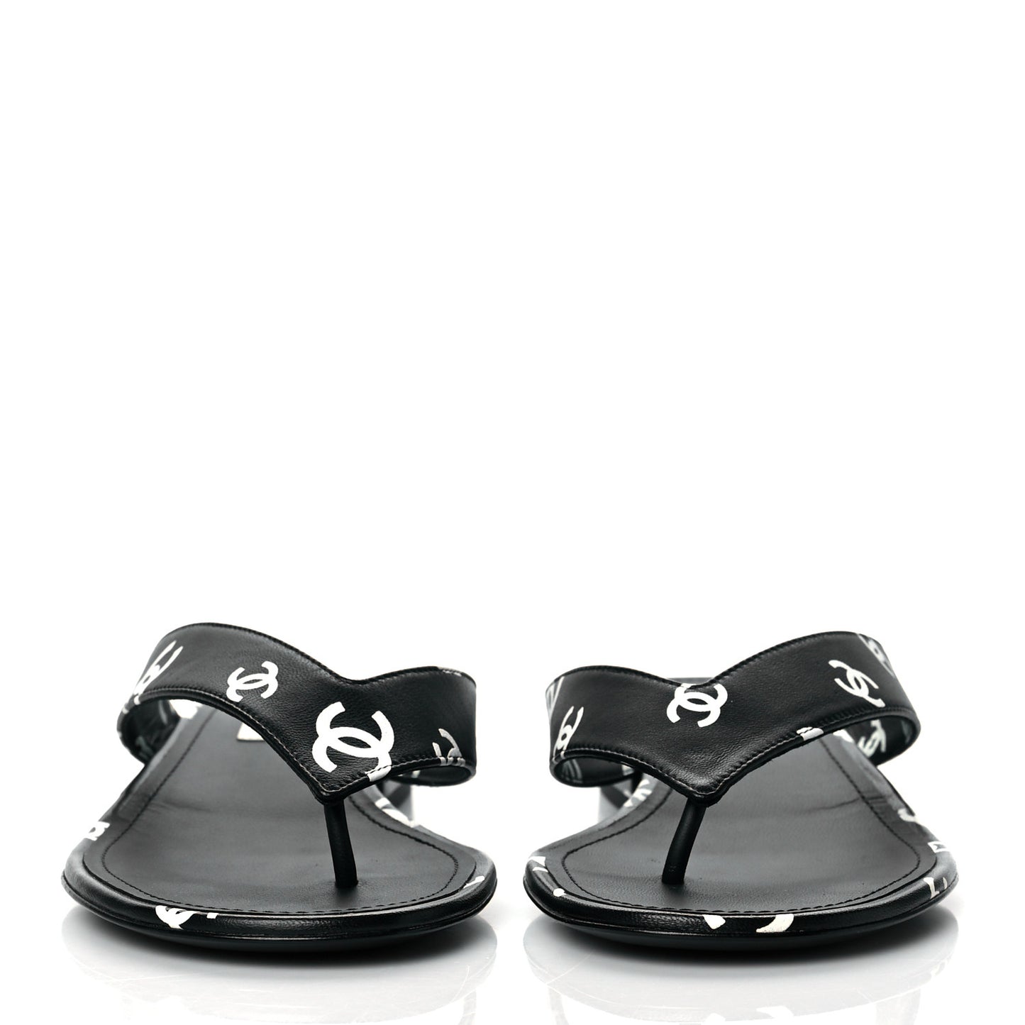 Lambskin Printed CC Thong Sandals 38.5 Black White