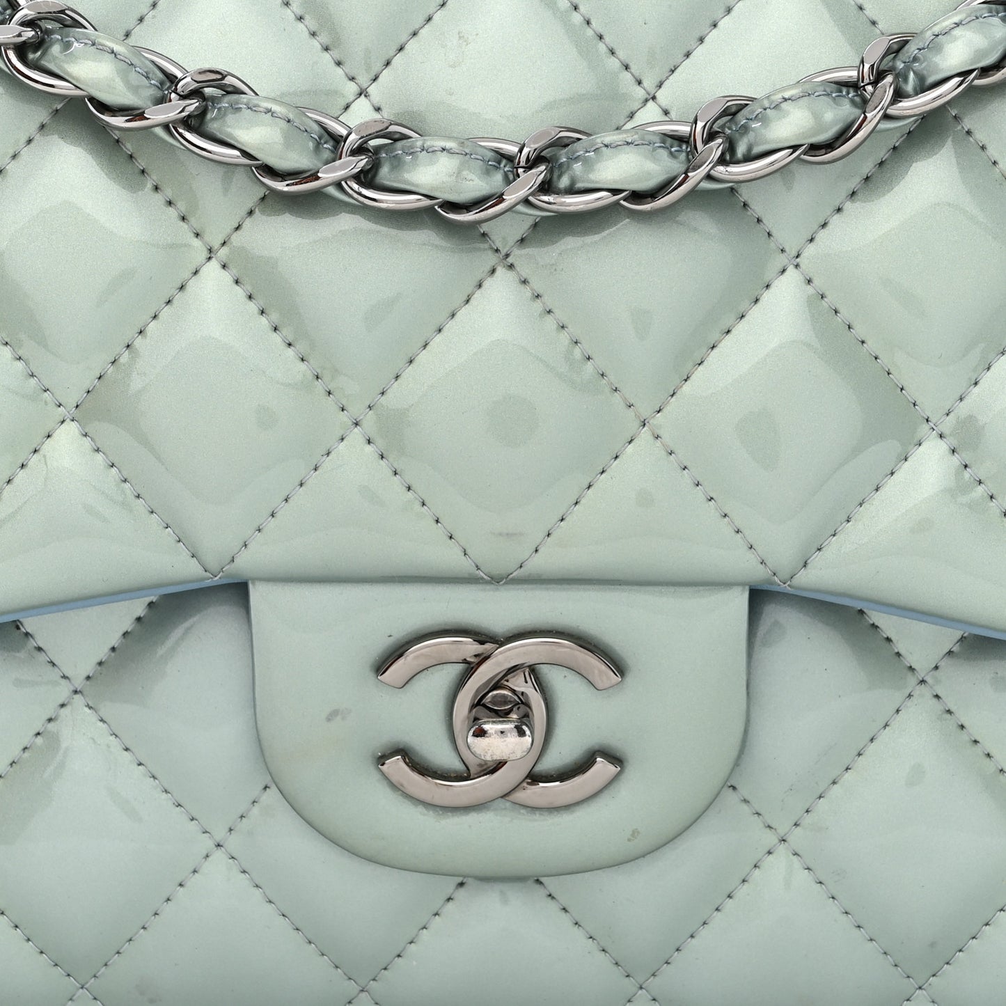 Patent Quilted Jumbo Double Flap Blue