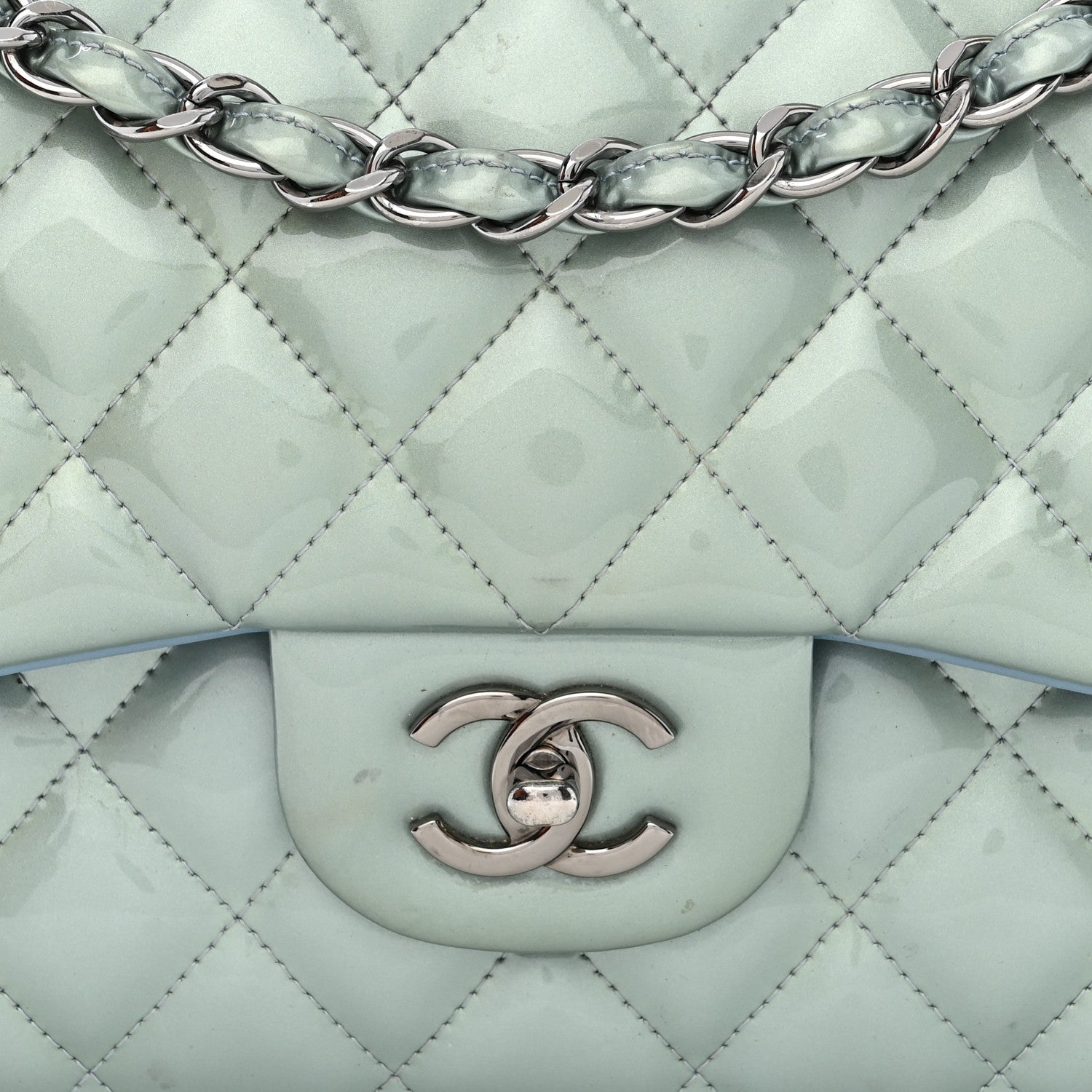 Chanel Patent Quilted Jumbo Double Flap Blue 9 of 17