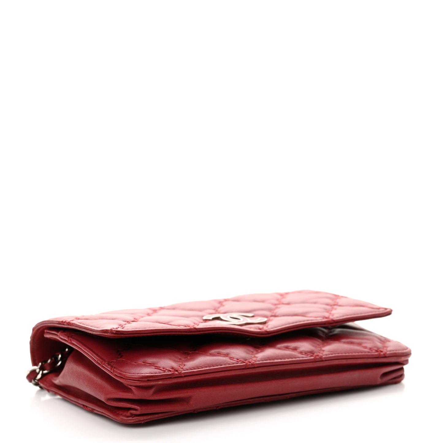 Calfskin Double Stitch Hamptons Wallet On Chain WOC Red