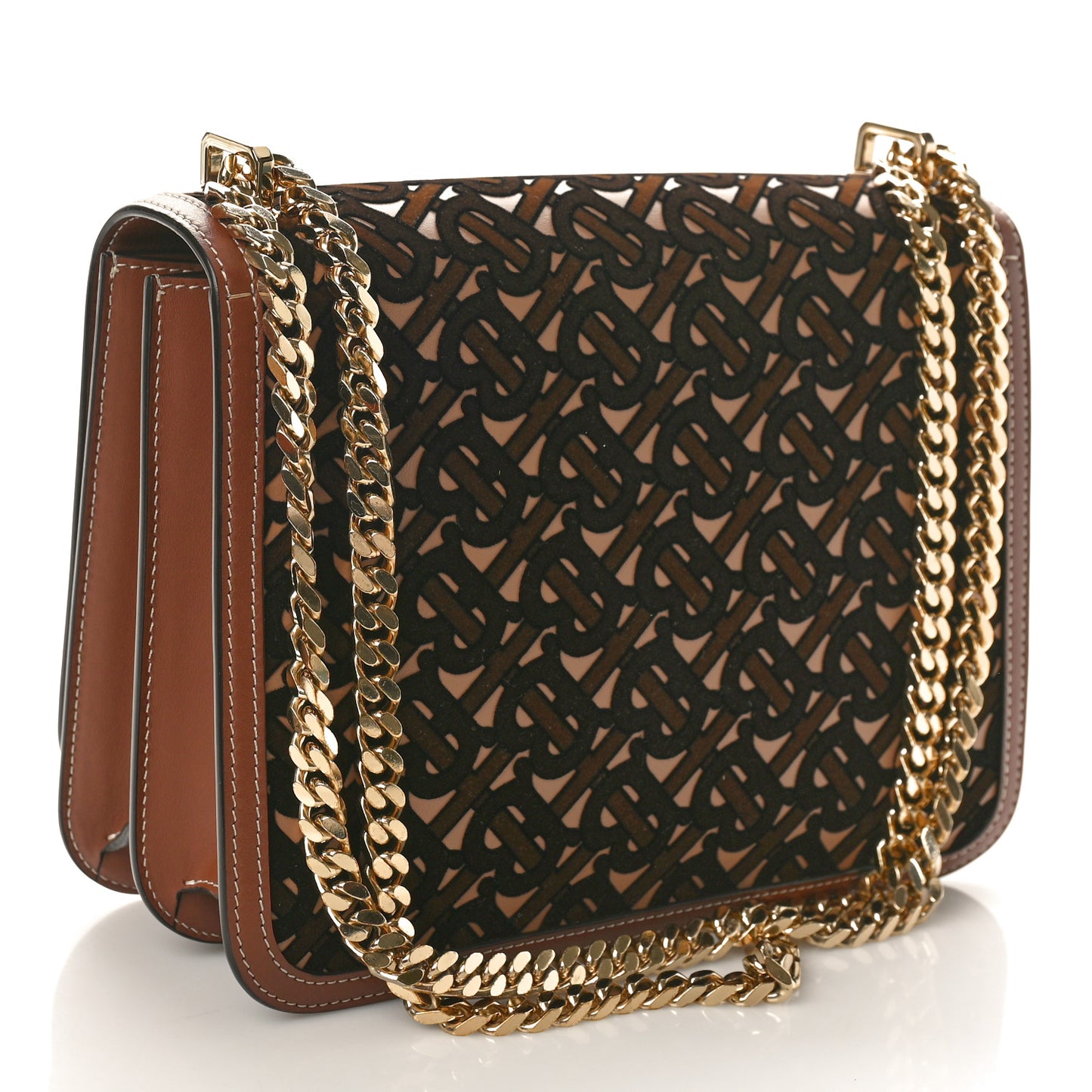 Velvet Calfskin Monogram Medium TB Chain Bag Dark Brown