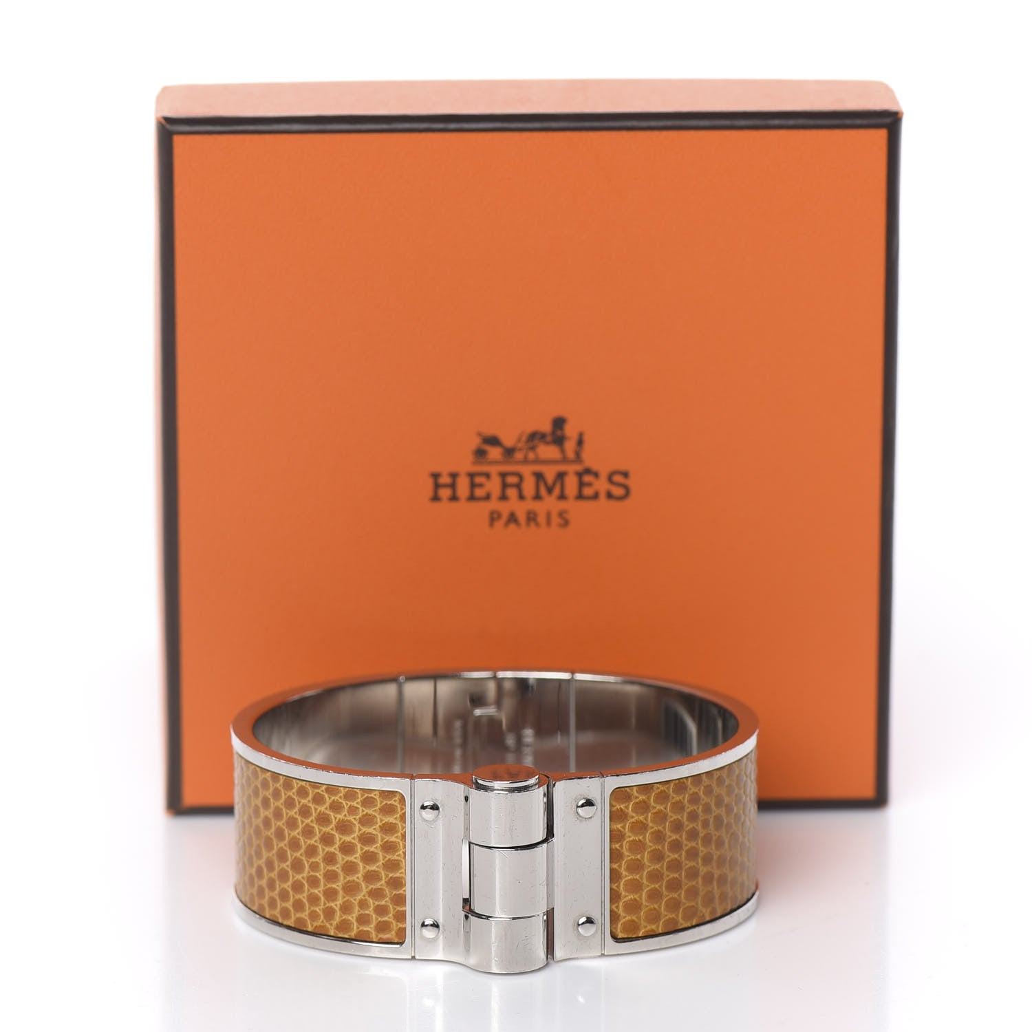 Hermes Lizard Charniere Uni Wide Hinged Bracelet S Sesame 7 of 7