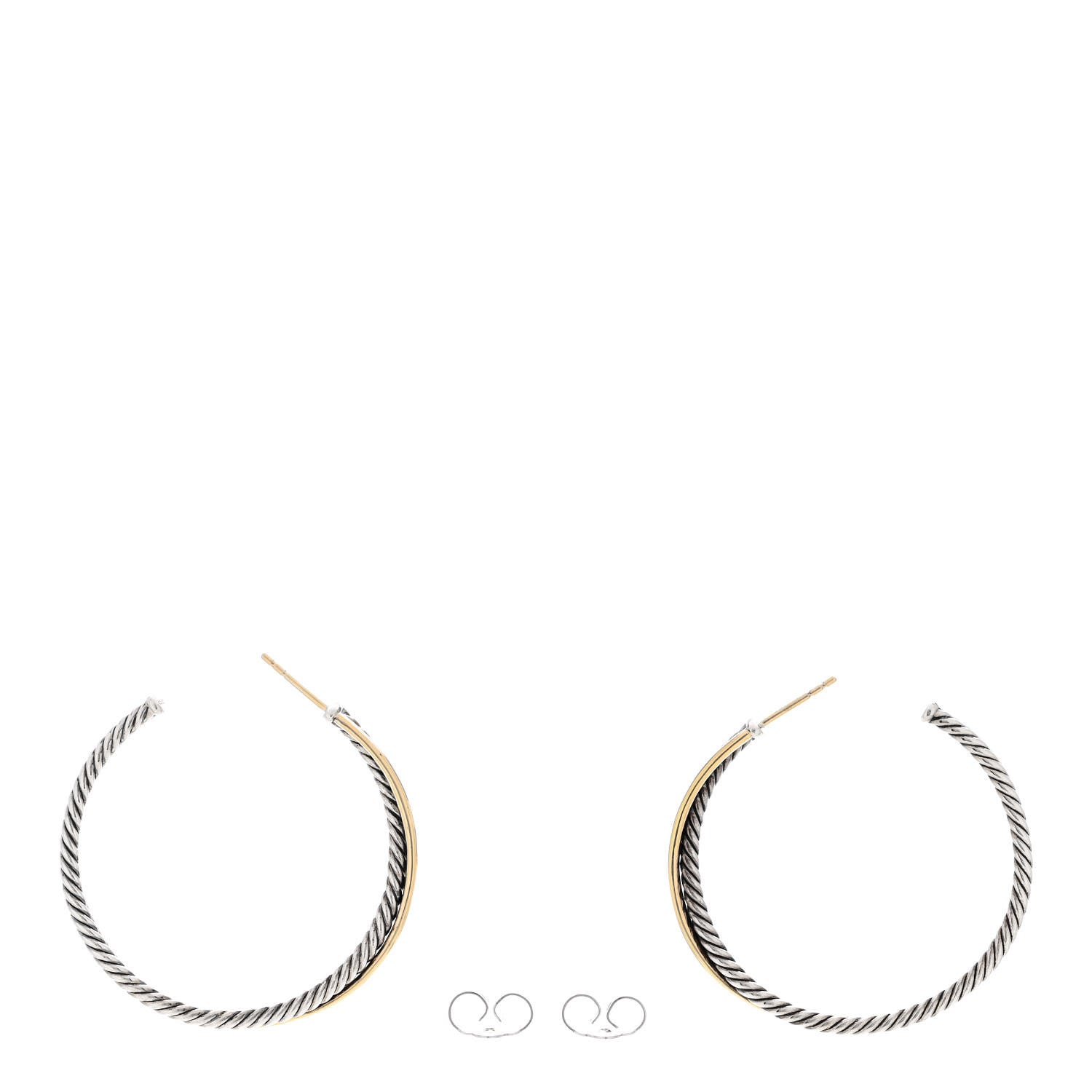 David Yurman Sterling Silver 18K Yellow Gold 44mm Extra Large Crossover Cable Hoop Earrings 3 of 6